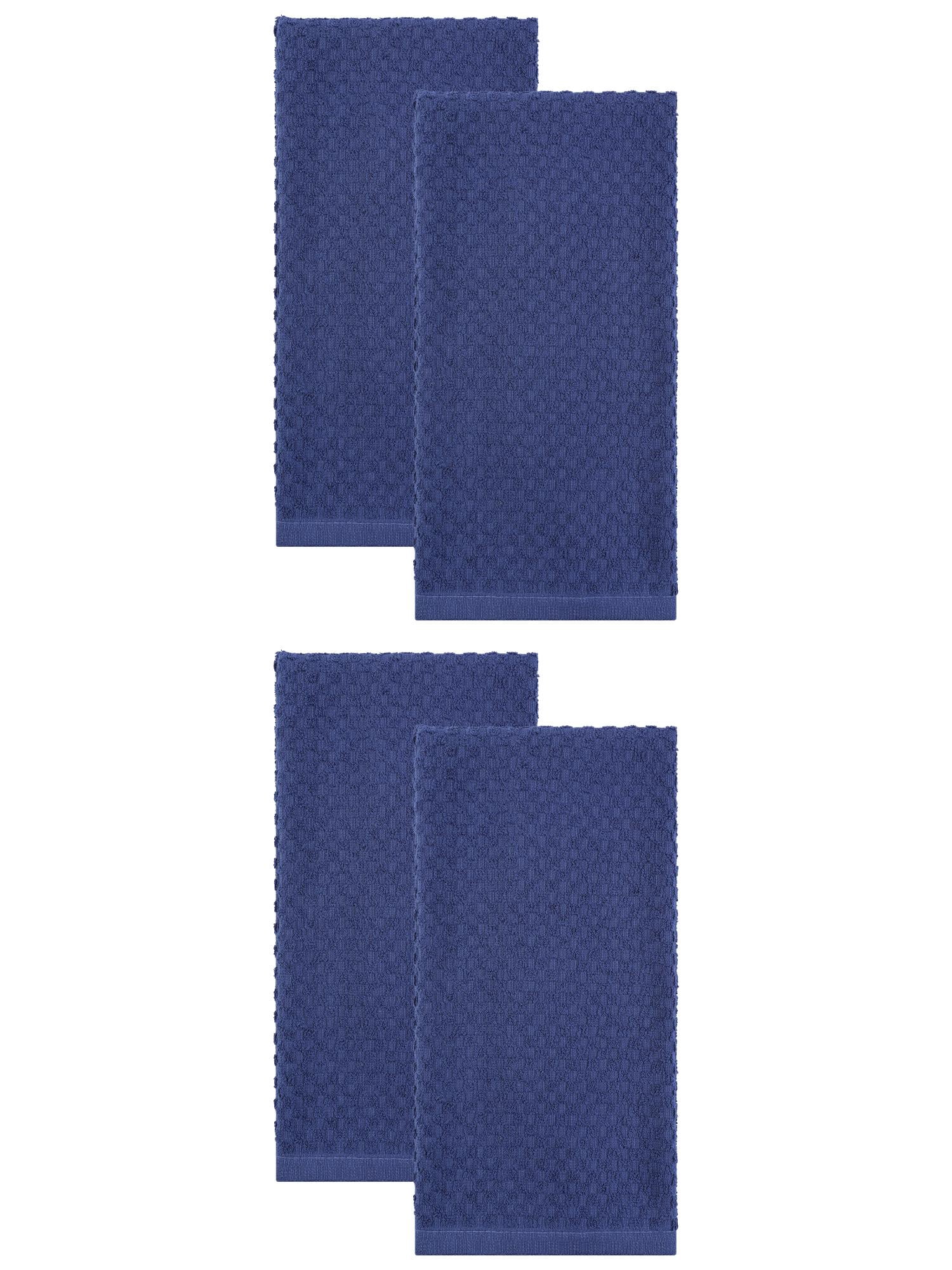 Unique Bargains 100% Pure Cotton Solid Soft Absorbent 4 Pack Kitchen Towels Blue 25" x 15"