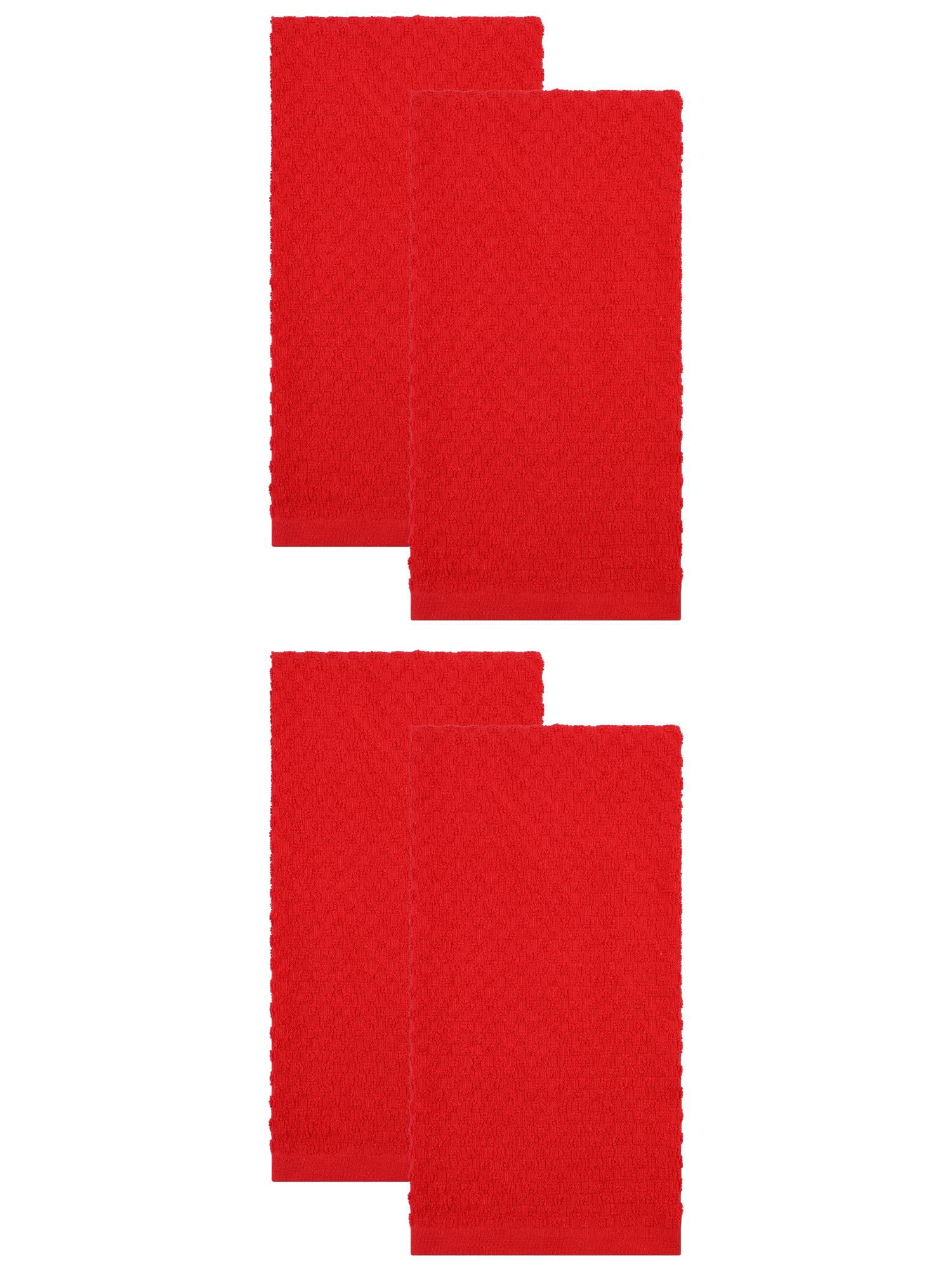 Unique Bargains 100% Pure Cotton Solid Soft Absorbent 4 Pack Kitchen Towels Red 25" x 15"