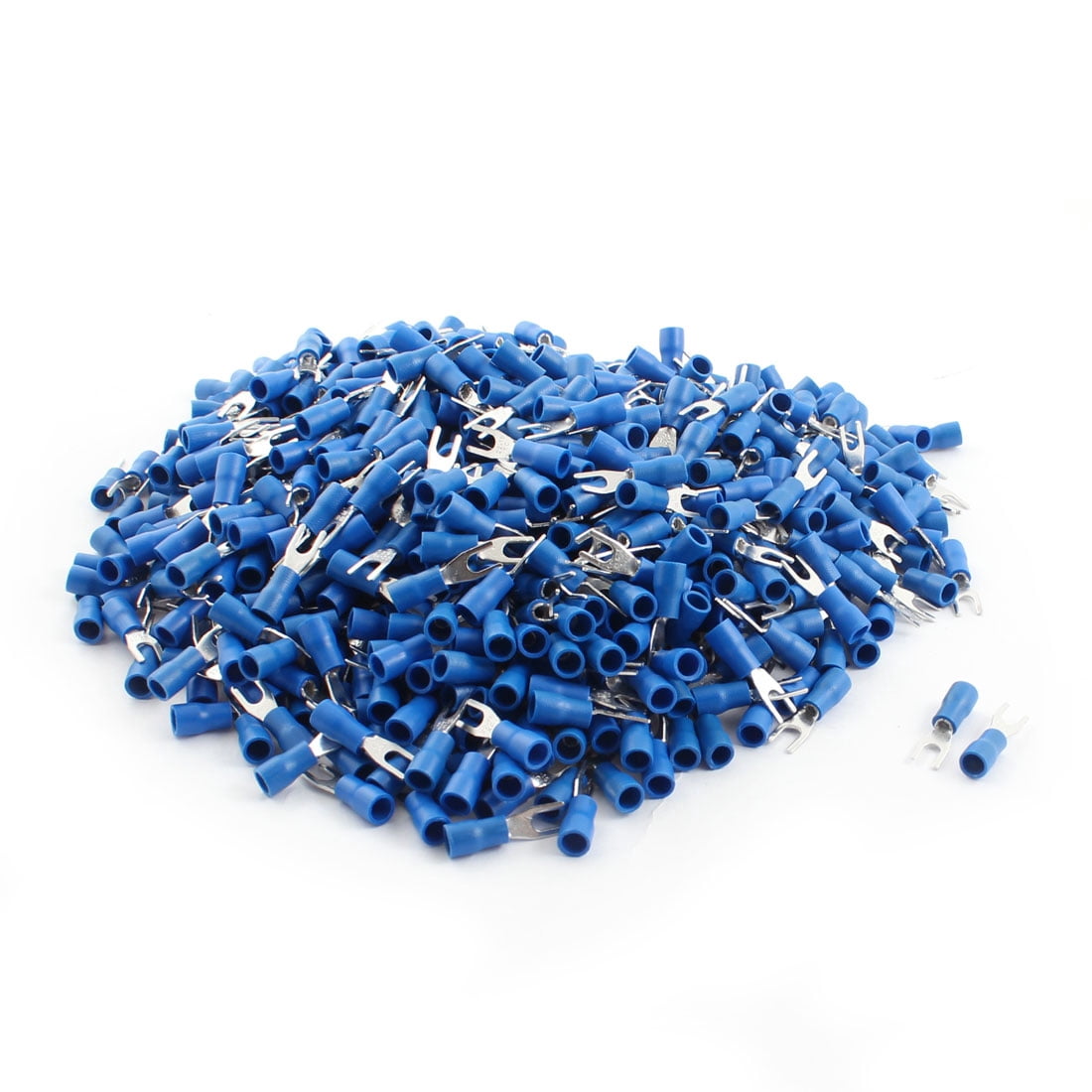 Unique Bargains 1000 X SV1.25-4 Fork Blue Insulated Spade Cable Terminals for AWG22-16