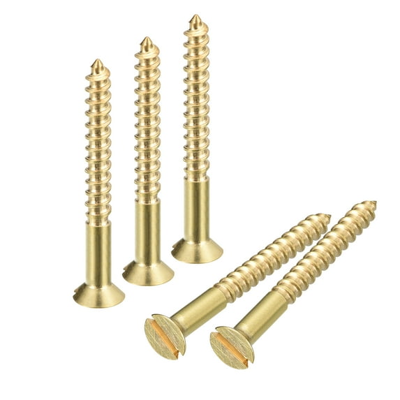 Unique Bargains 100Pack M3 x 30mm Brass Slotted Drive Flat Head Wood Screws Self Tapping Screw
