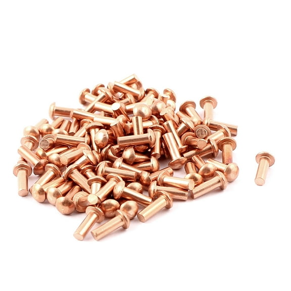 Unique Bargains 100Pcs 1/8" x 5/16" Round Head Copper Solid Rivets Fasteners