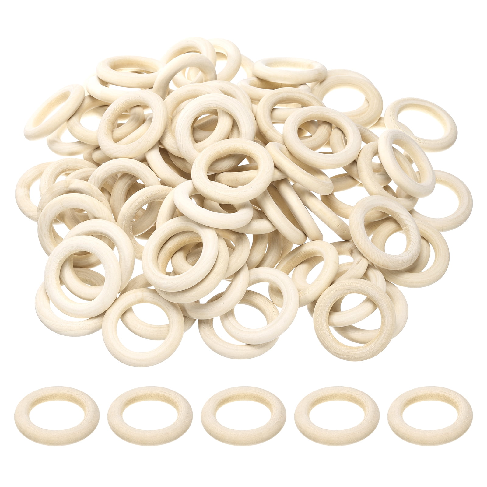 Unique Bargains 100Pcs Craft Ring Unfinished Solid Wood Pendant Connectors 1.8"