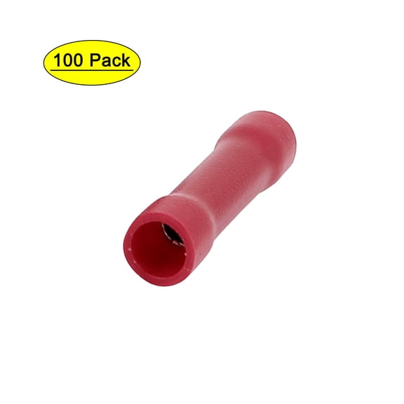 Unique Bargains 100Pcs Dual Ends Red Insulated Female Crimp Wire Terminal Connector for AWG22-16