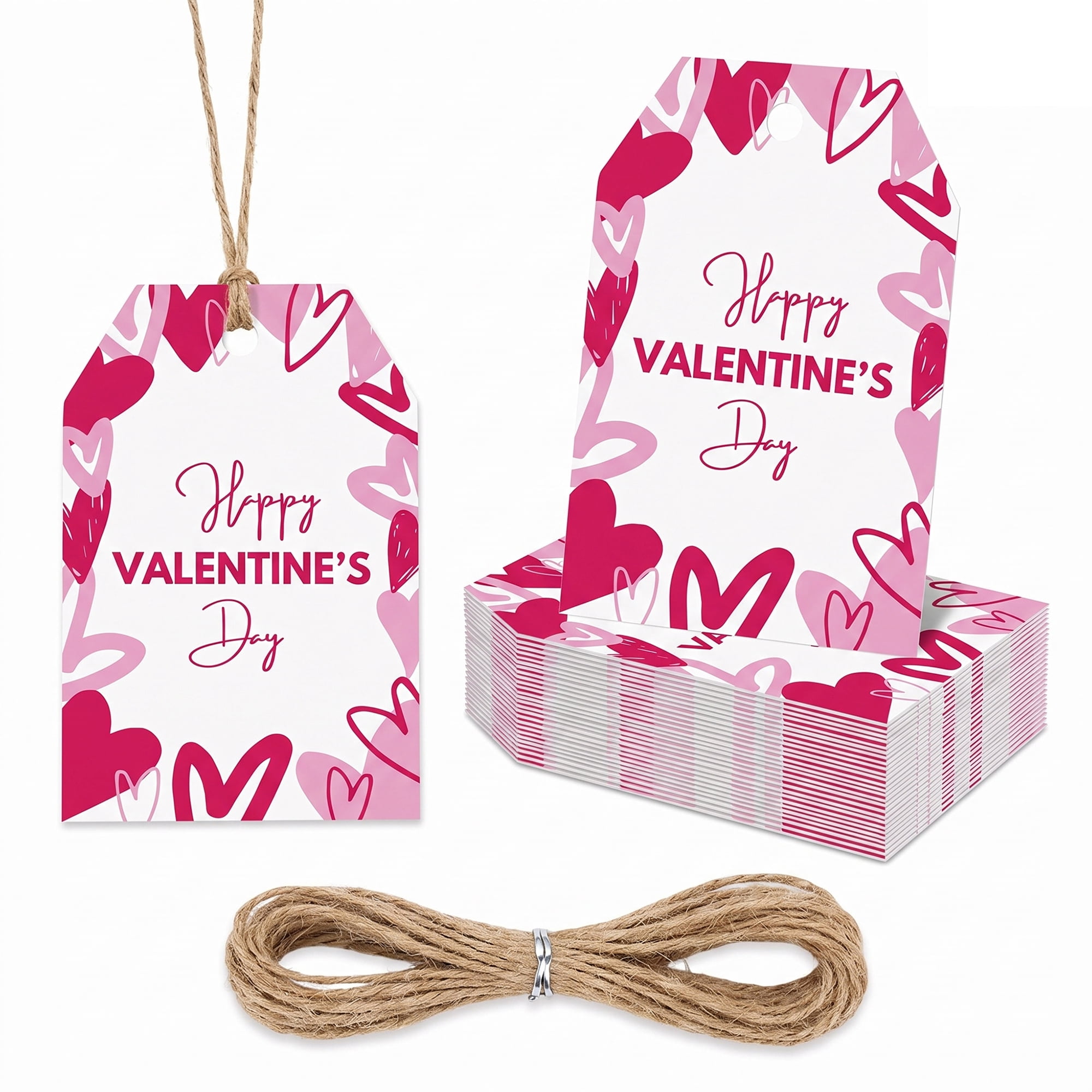 Unique Bargains Gift Tags with Twine for Present Wrapping and Crafting Doodle Hearts 2" x 3.1"
