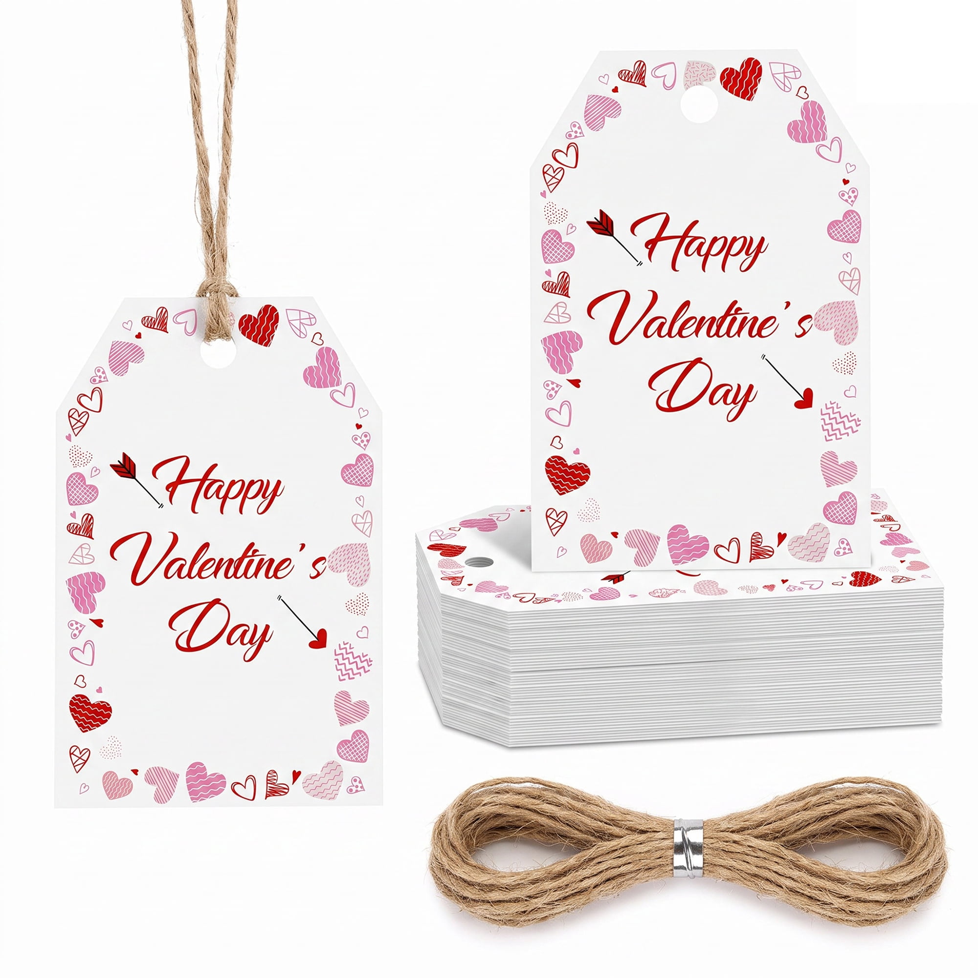 Unique Bargains Gift Tags with Twine for Present Wrapping and Crafting Heart Border 2" x 3.1"