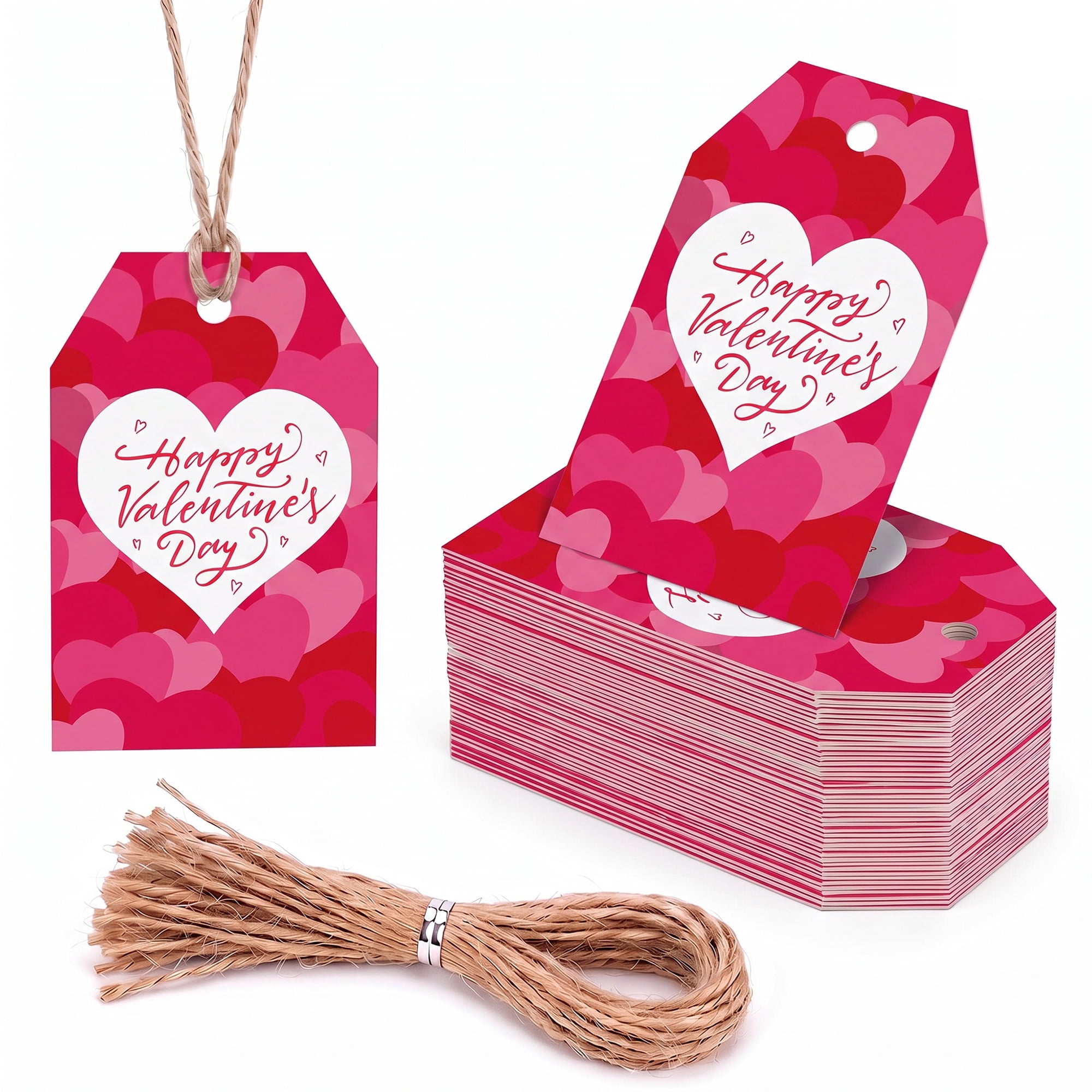 Unique Bargains 100Pcs Durable Gift Tags with Natural Jute Twine Hearts Pattern 2" x 3.1"