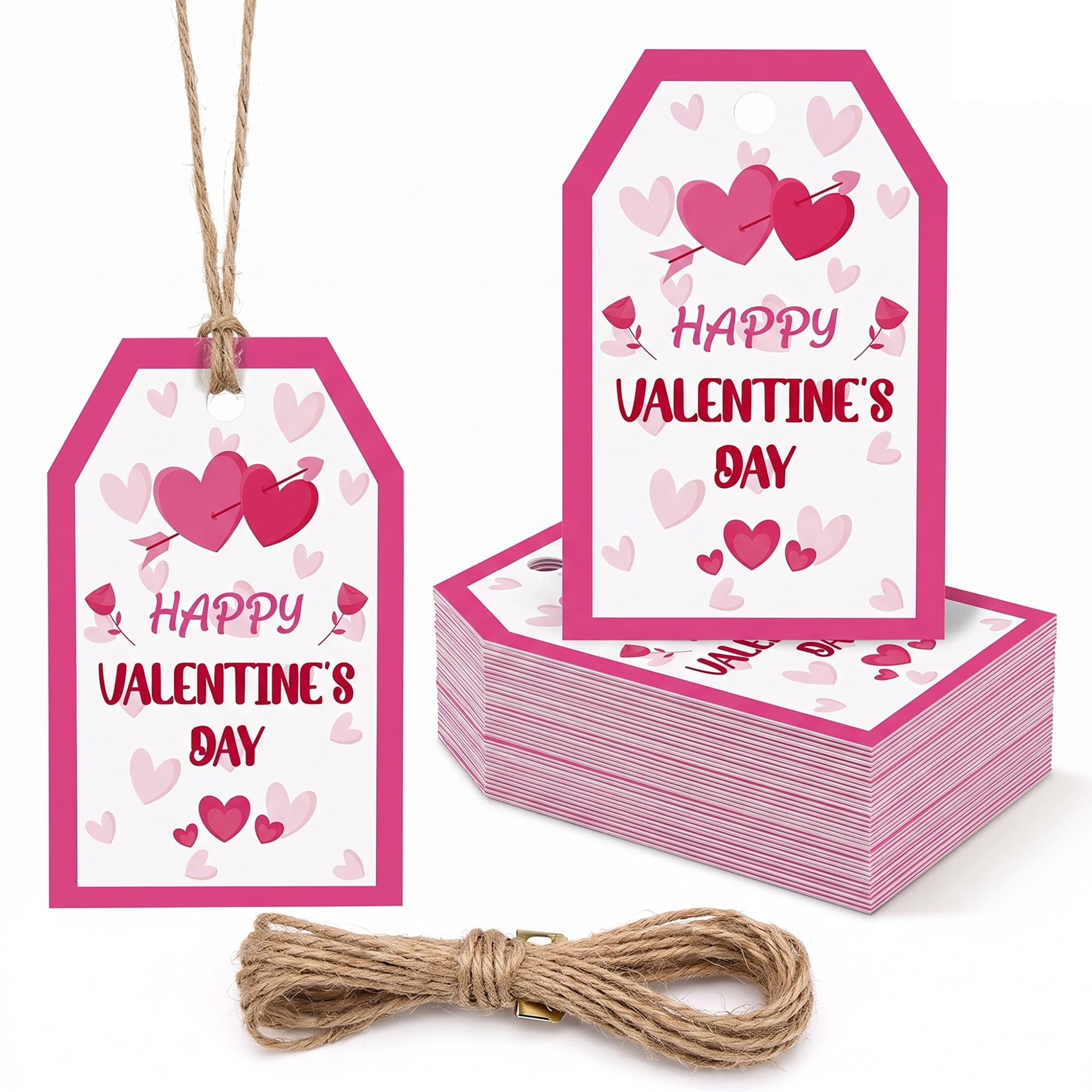 Unique Bargains Gift Tags with Twine for Present Wrapping and Crafting Linked Hearts 2" x 3.1"