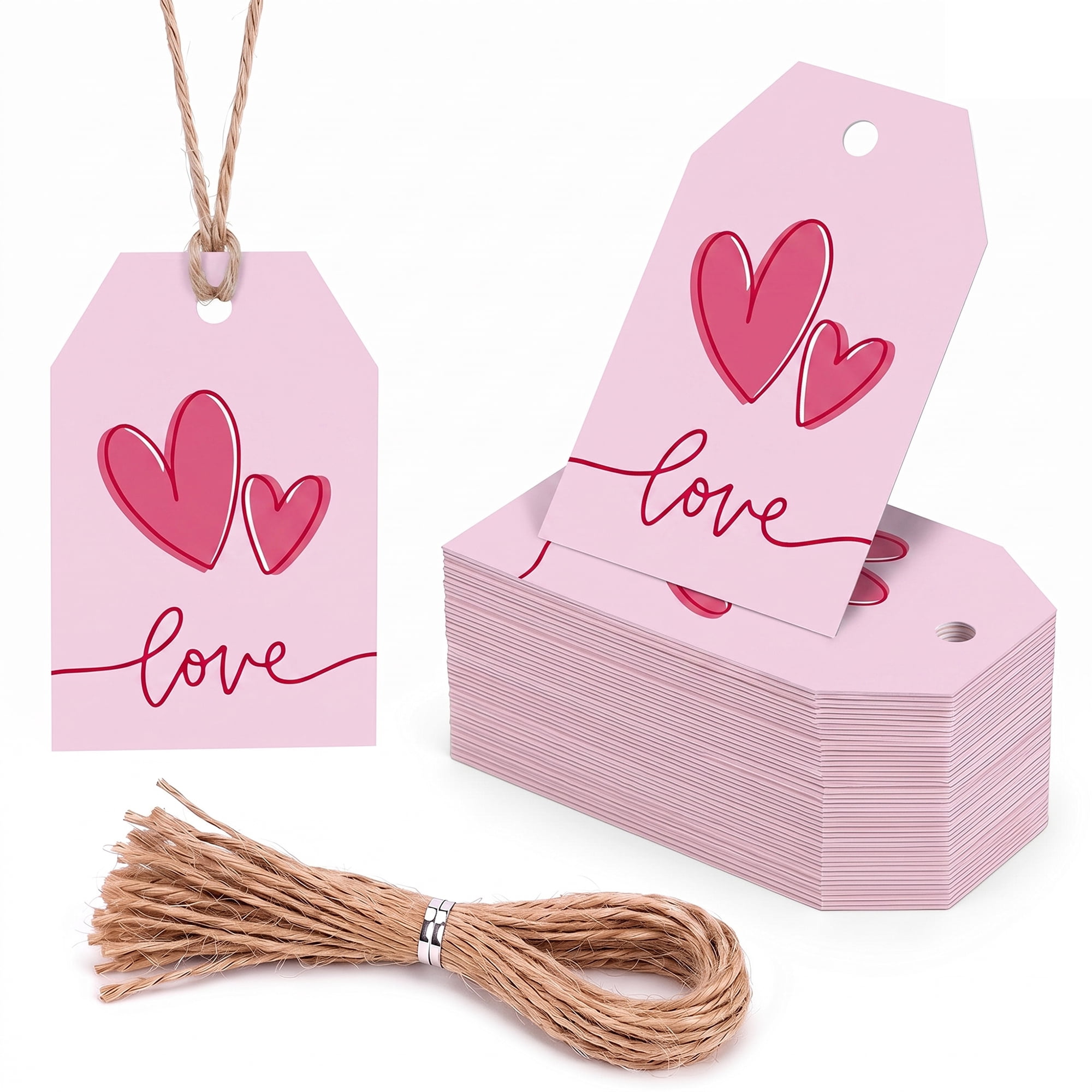 Unique Bargains Gift Tags with Twine for Present Wrapping and Crafting Love Line 2" x 3.1"
