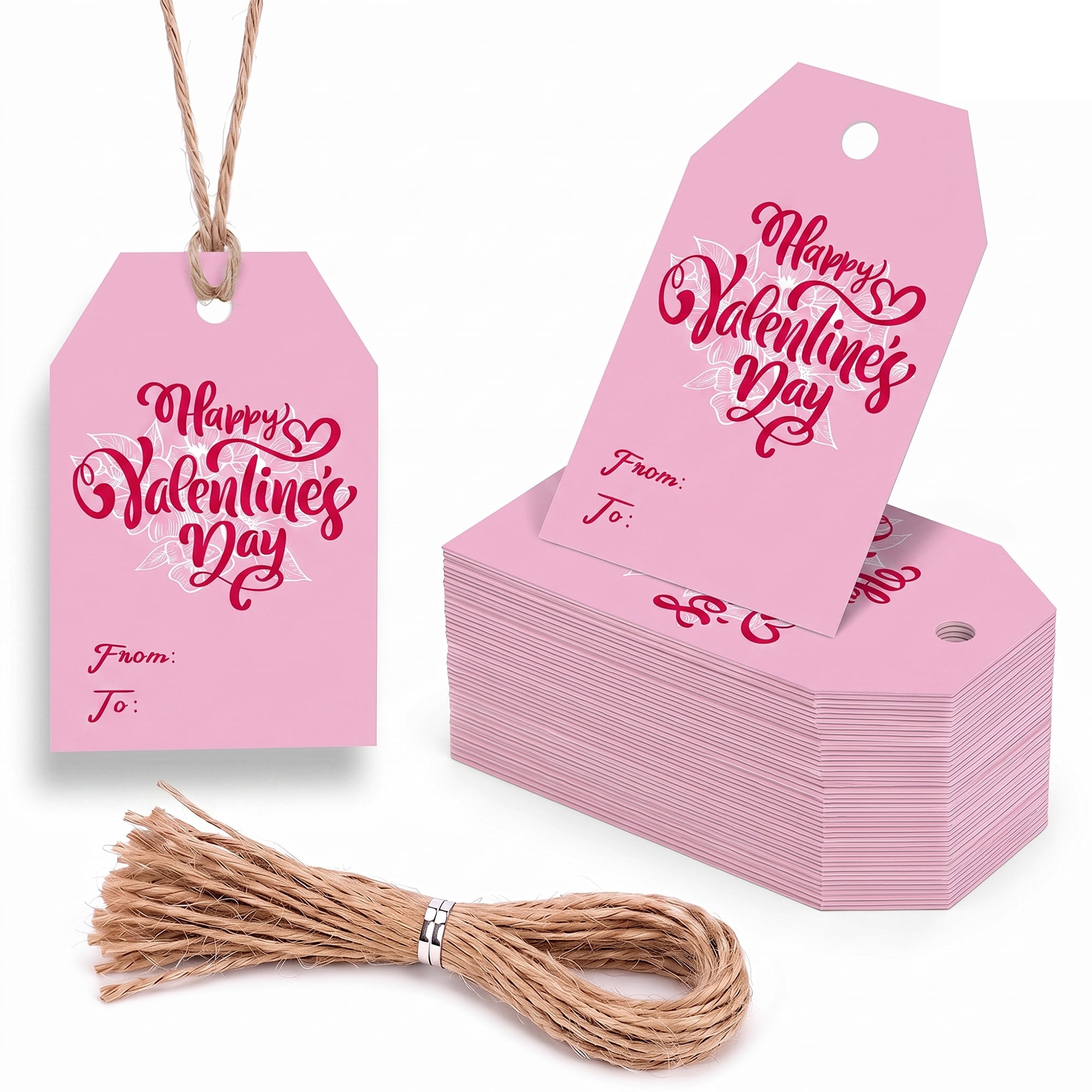 Unique Bargains Gift Tags with Twine for Present Wrapping and Crafting Pink 2" x 3.1"