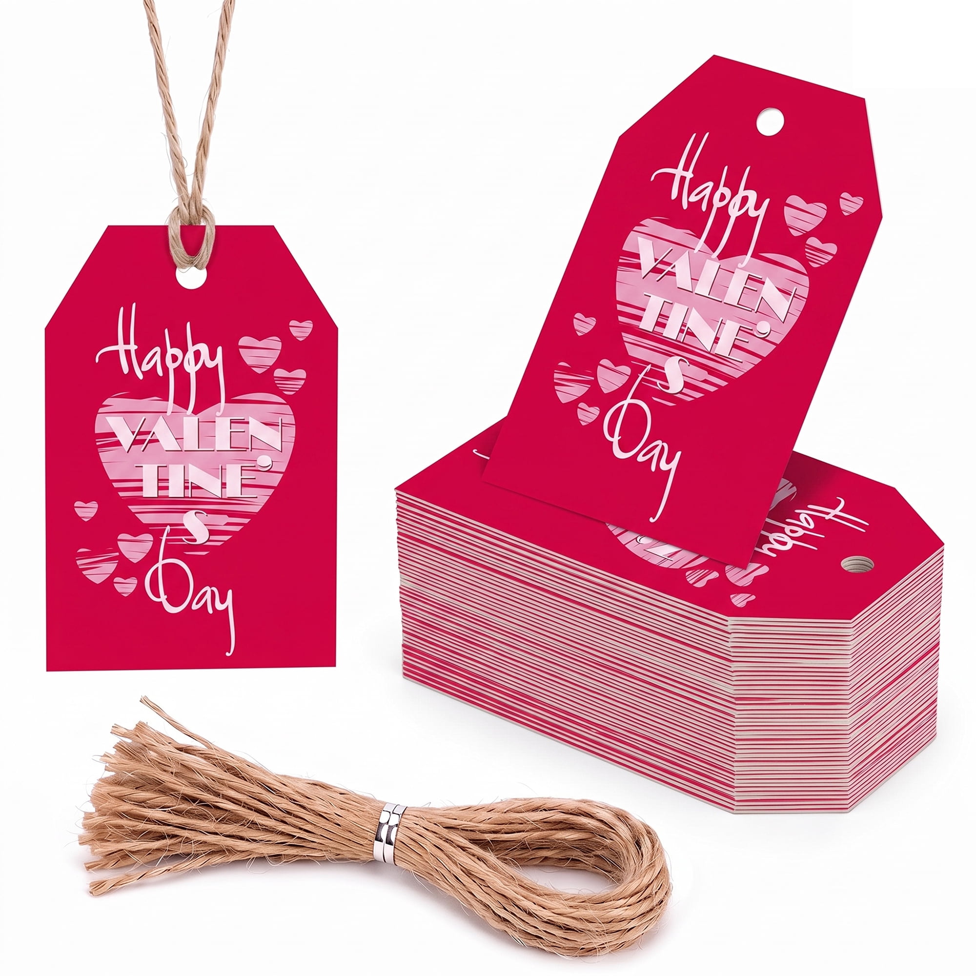 Unique Bargains Gift Tags with Twine for Present Wrapping and Crafting Striped Heart 2" x 3.1"