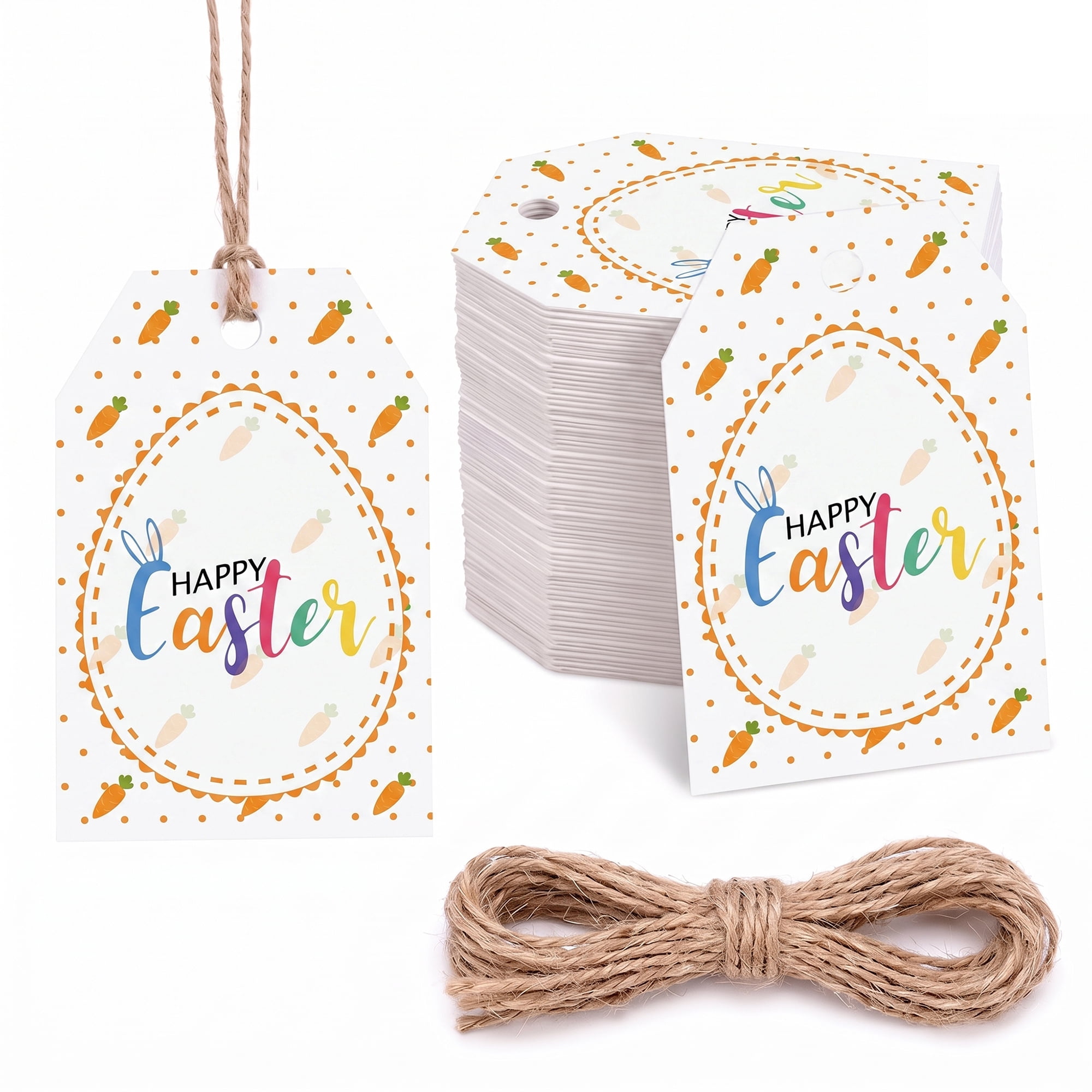 Unique Bargains 100Pcs Easter Gift Tags with Twine Carrot Egg Pattern 2" x 3.1"