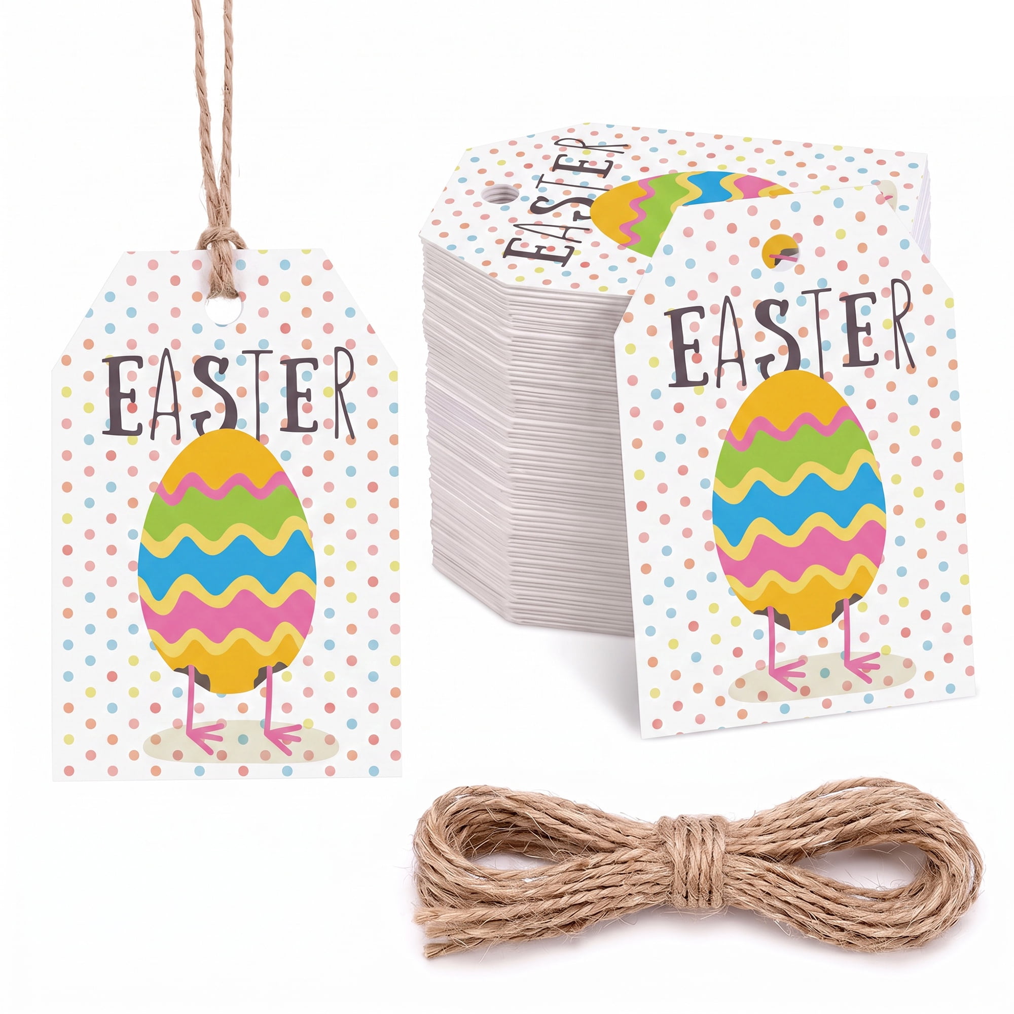 Unique Bargains 100Pcs Easter Gift Tags with Twine Easter Egg Pattern 2" x 3.1"