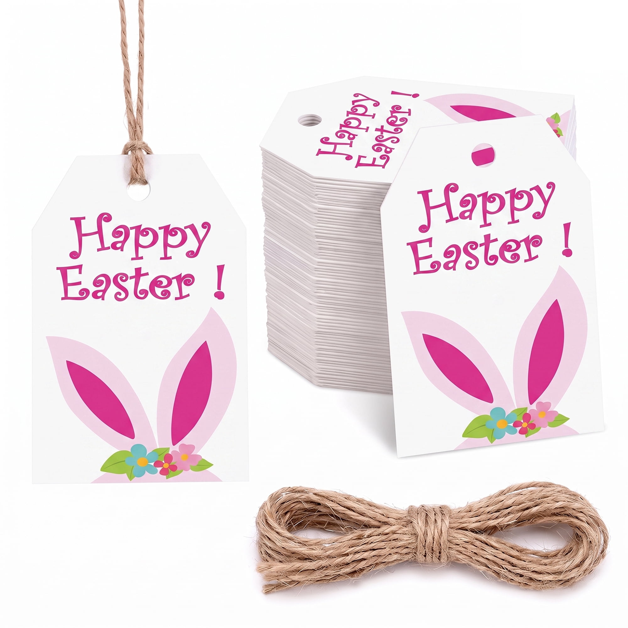 Unique Bargains 100Pcs Easter Gift Tags with Twine Rabbit Ear Pattern 2" x 3.1"