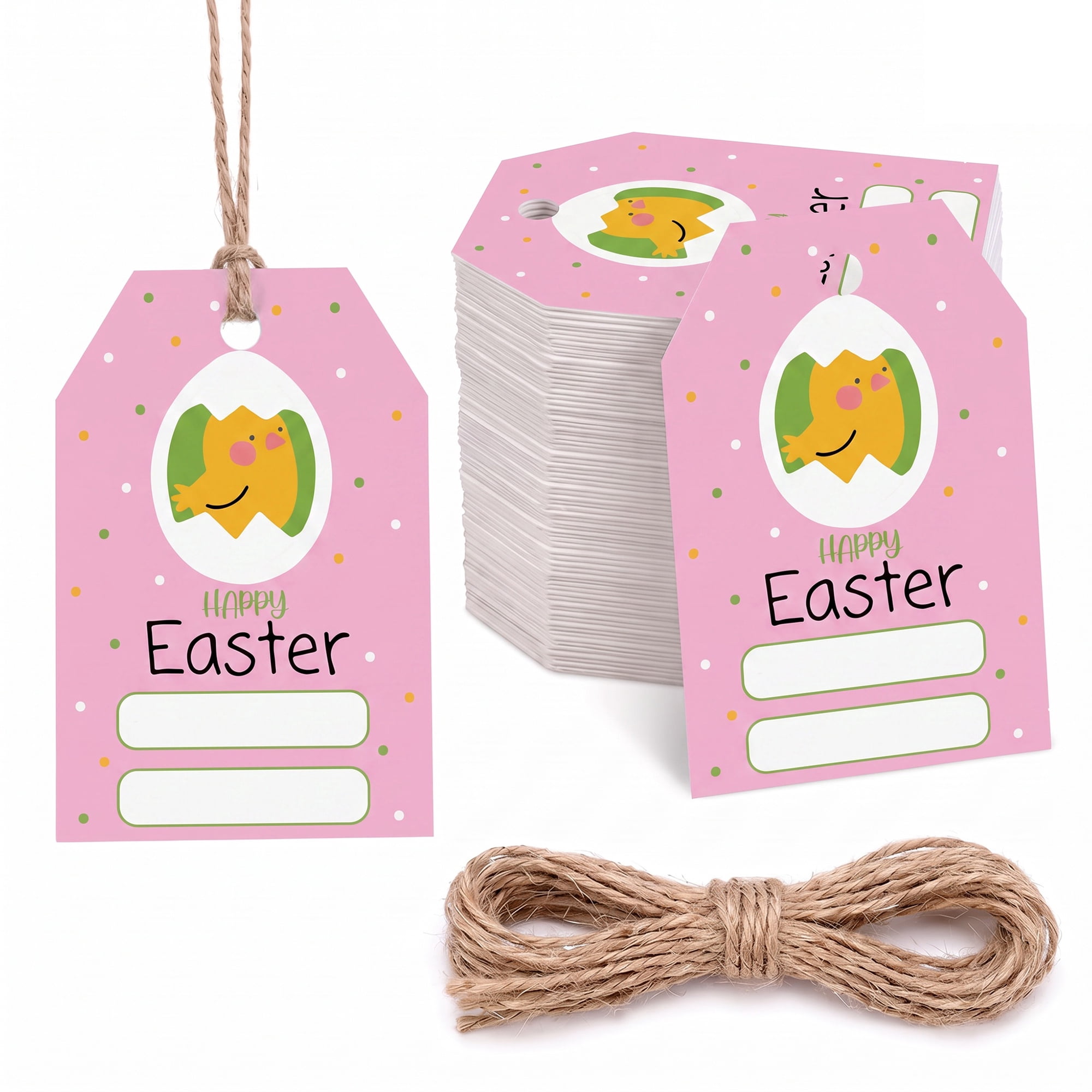 Unique Bargains 100Pcs Easter Gift Tags with Twine for Wrapping Chick Pattern 2" x 3.1"