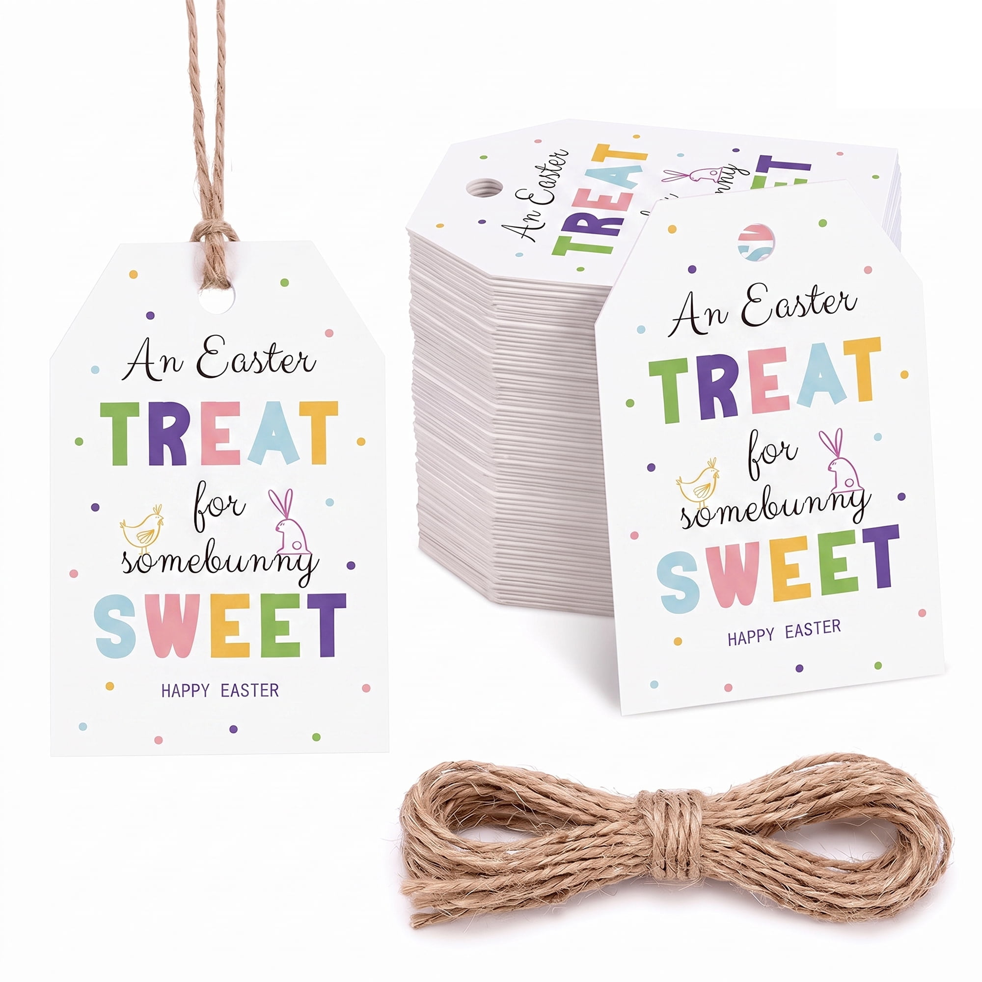 Unique Bargains 100Pcs Easter Gift Tags with Twine for Wrapping Letter Pattern 2" x 3.1"