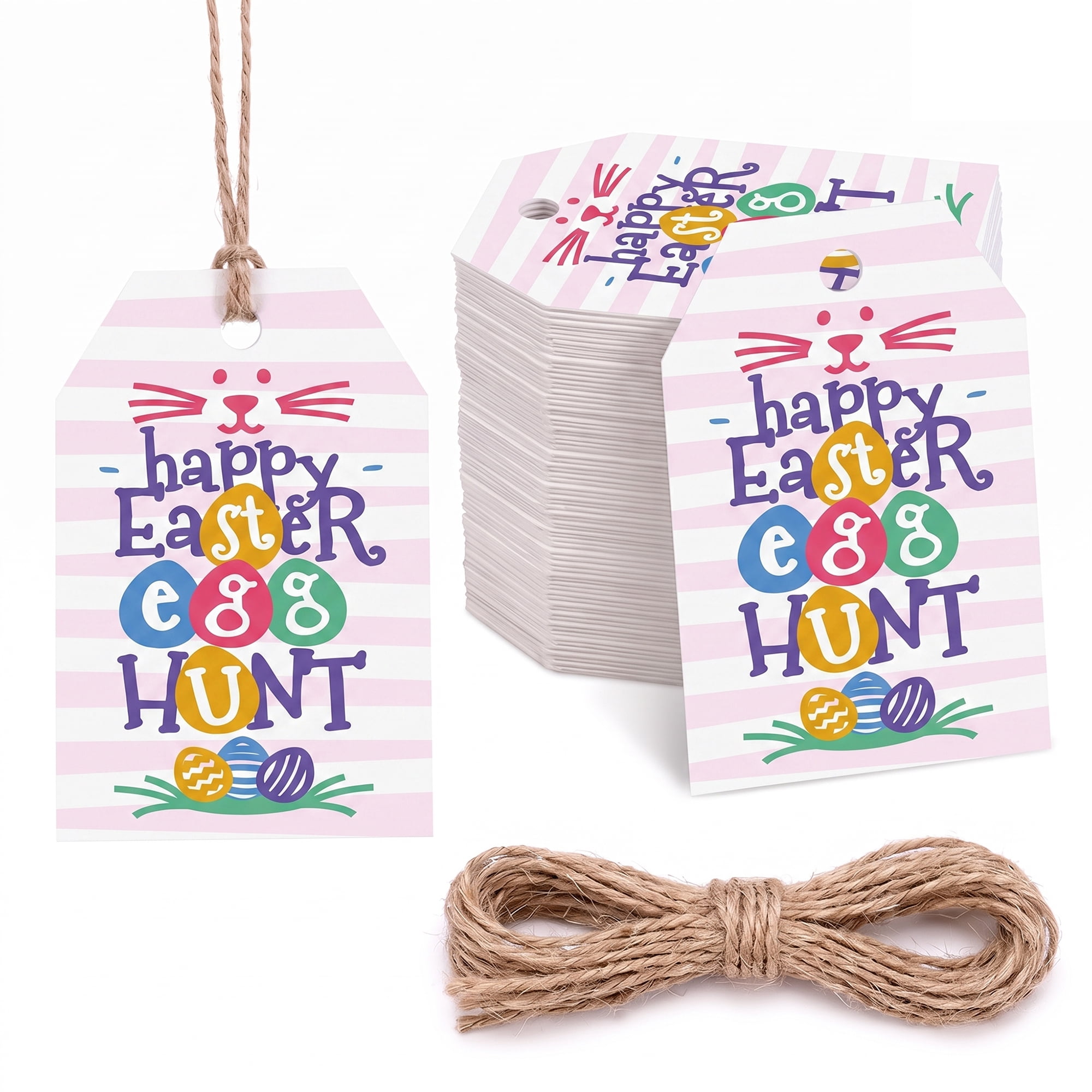 Unique Bargains 100Pcs Easter Gift Tags with Twine for Wrapping Pink 2" x 3.1"