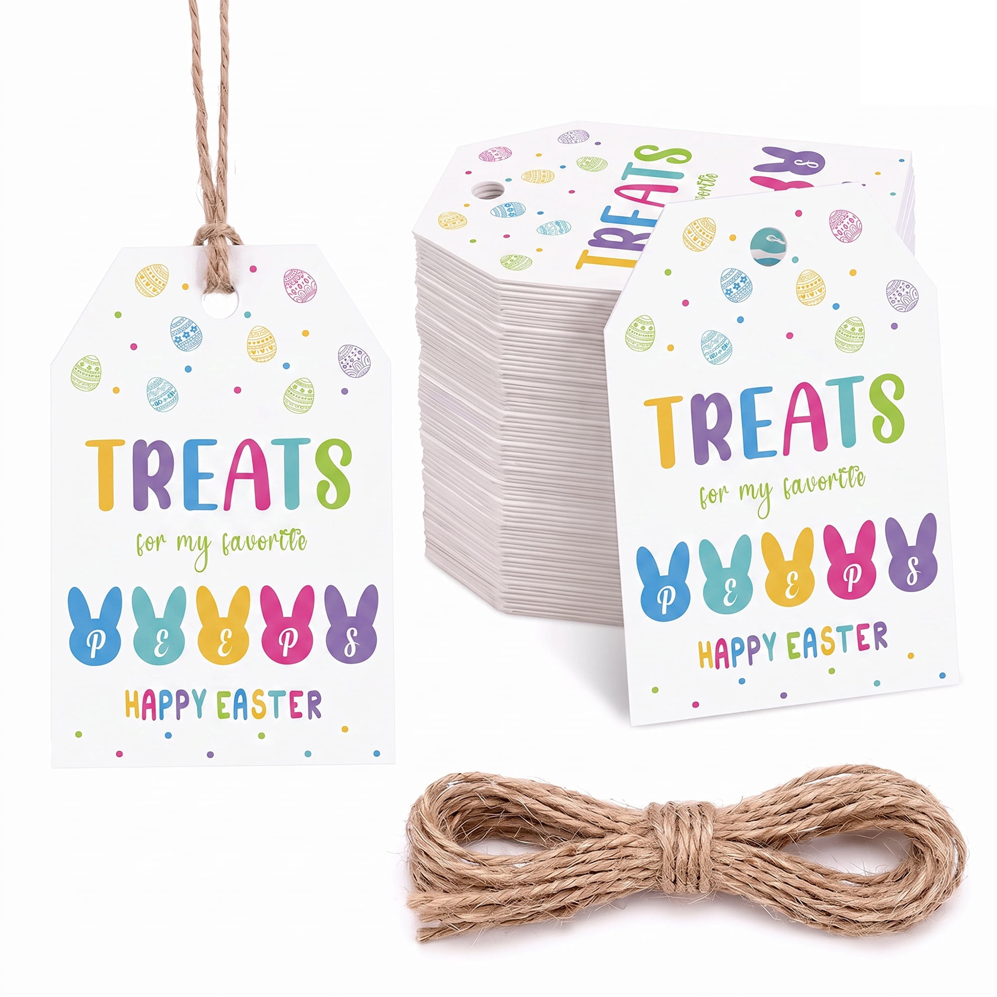 Unique Bargains 100Pcs Easter Gift Tags with Twine for Wrapping White 2" x 3.1"
