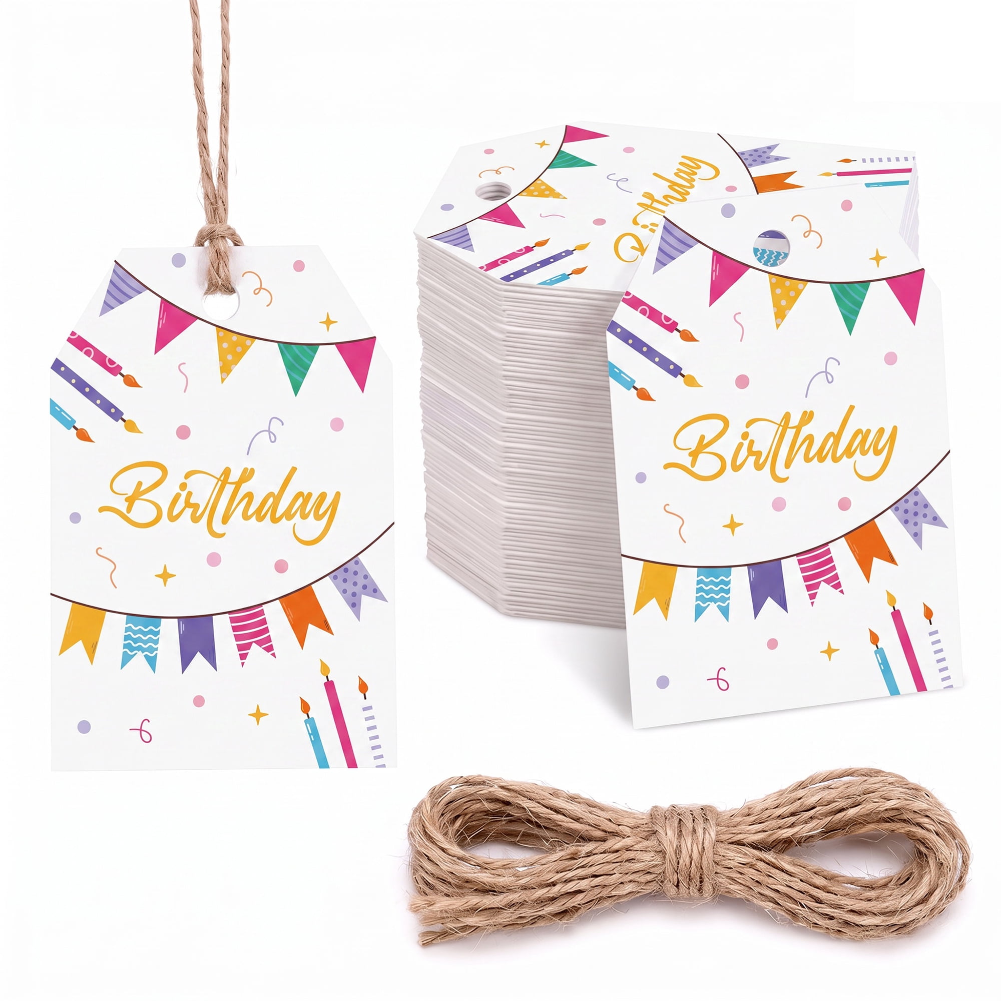Unique Bargains 100Pcs Elegant Birthday Gift Tags with Twine Double Bunting 2" x 3.1"