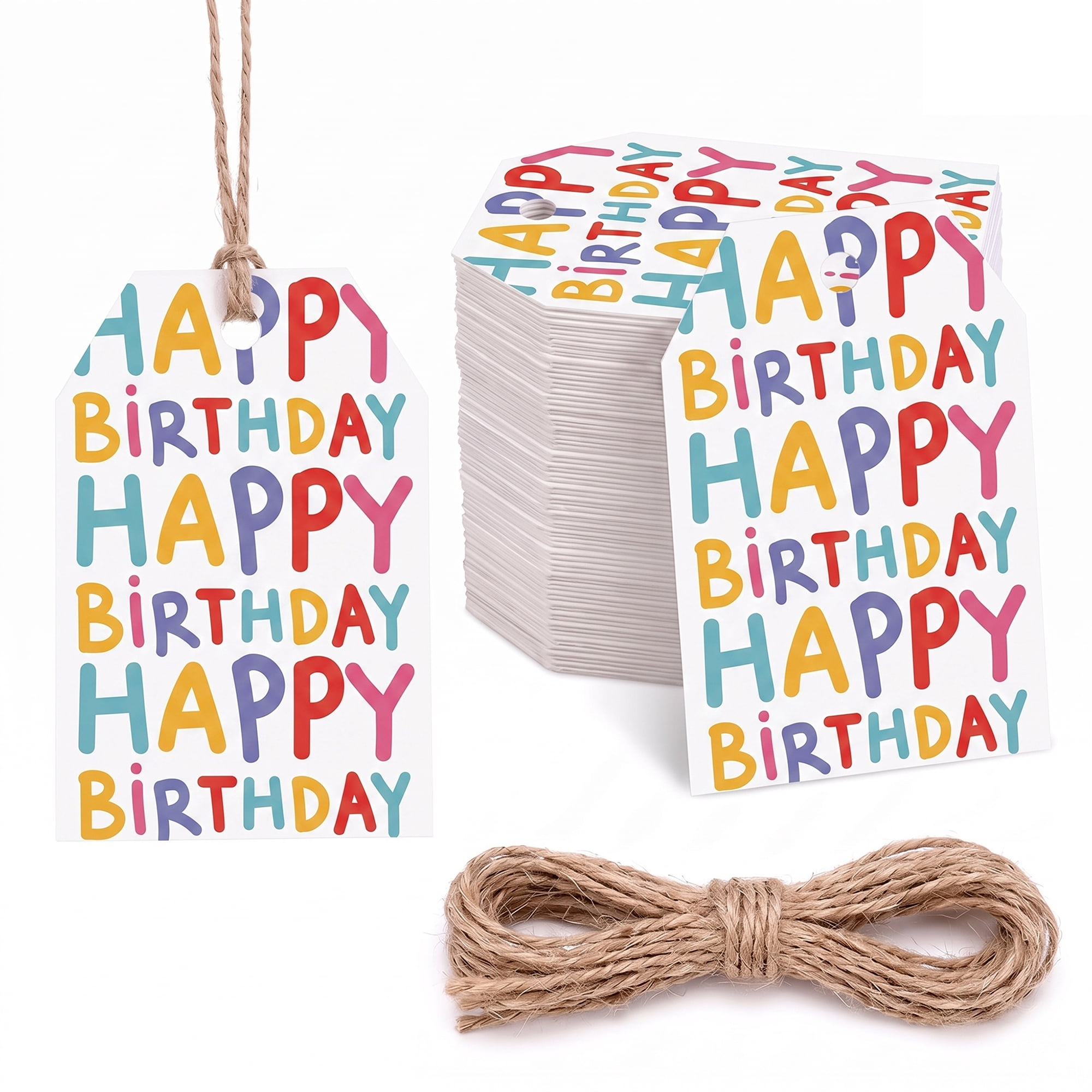 Unique Bargains 100Pcs Elegant Birthday Gift Tags with Twine Letter Pattern 2" x 3.1"