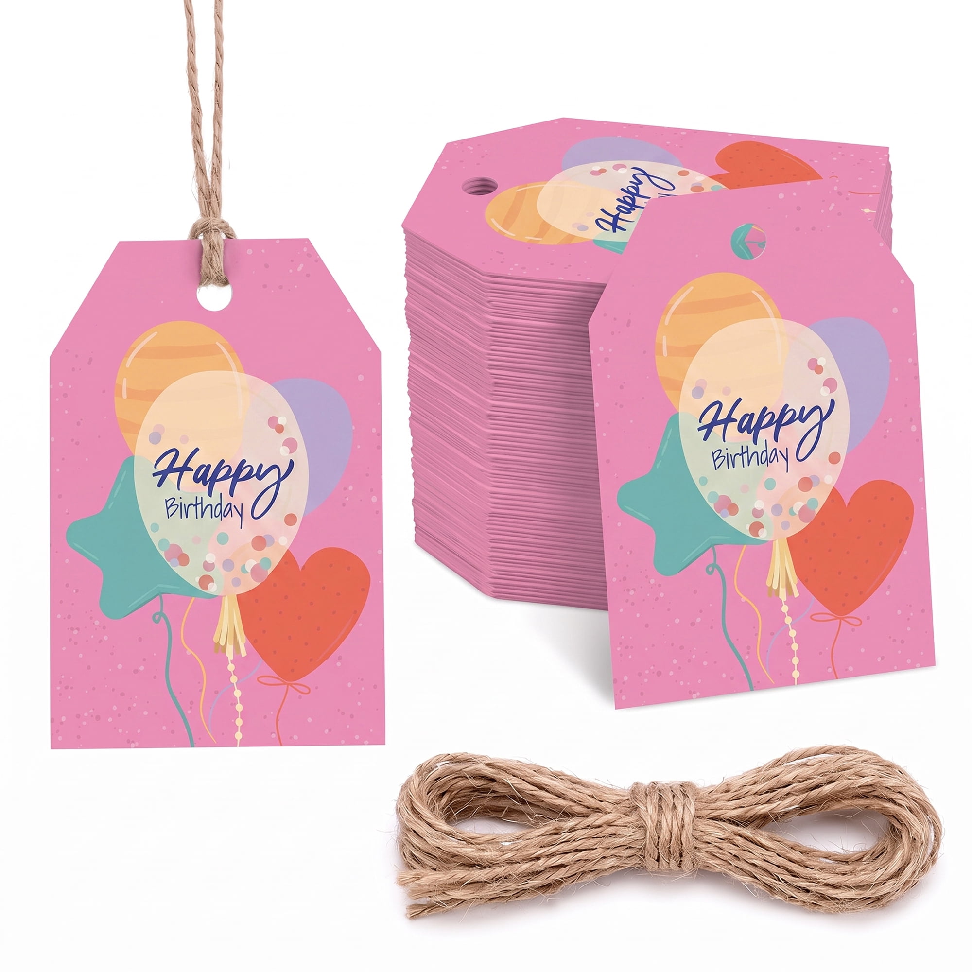 Unique Bargains 100Pcs Elegant Birthday Gift Tags with Twine Multicolor 2" x 3.1"