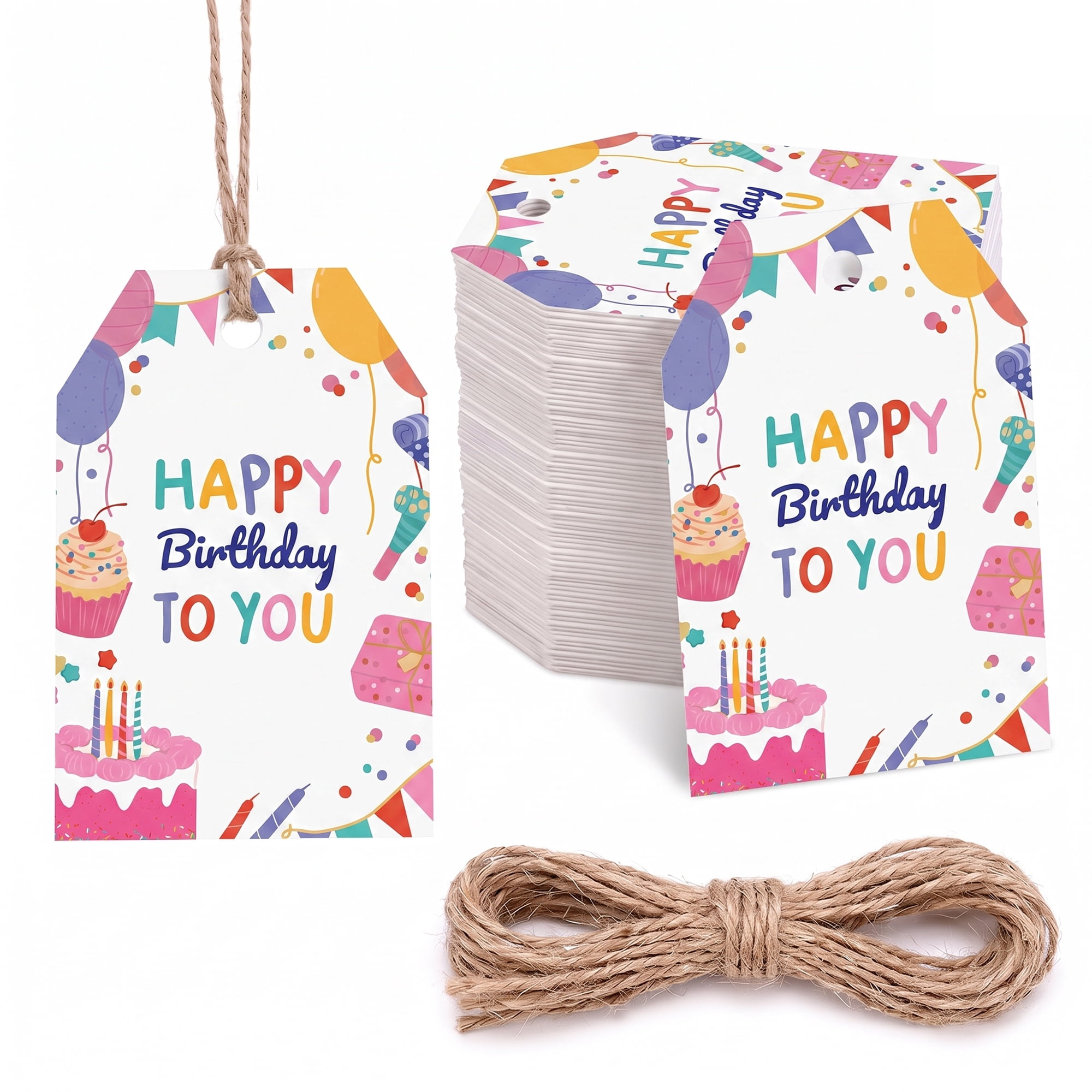 Unique Bargains 100Pcs Elegant Birthday Gift Tags with Twine Party Balloons 2" x 3.1"