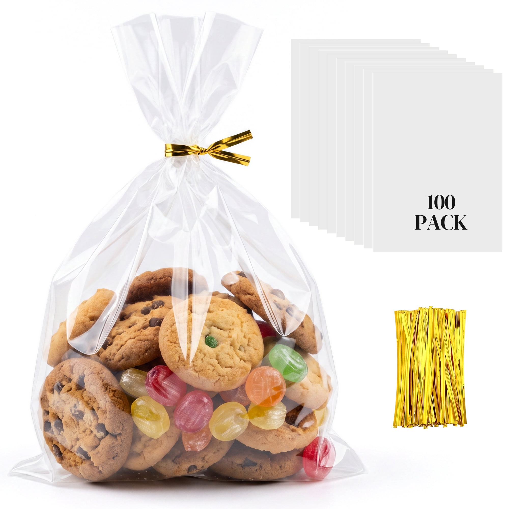 Unique Bargains 100Pcs Premium Clear Gift Bags with Expandable Bottom Clear 9.8" x 13.8"