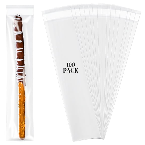 Unique Bargains 100Pcs Premium Long Treat Bag for Pretzel Packaging Clear 2" x 7.9"