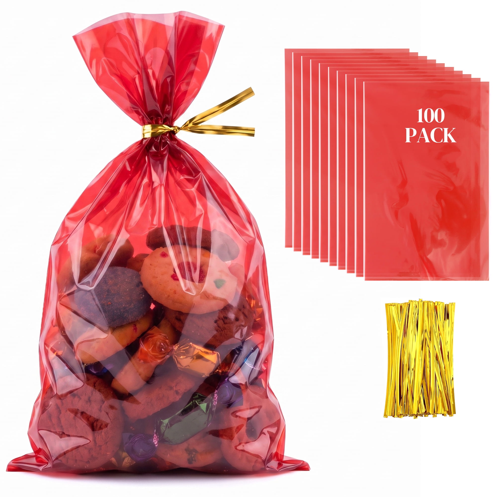 Unique Bargains 100Pcs Printed Pattern Thick Clear Wrapping Bag Red 5.9" x 9.1"