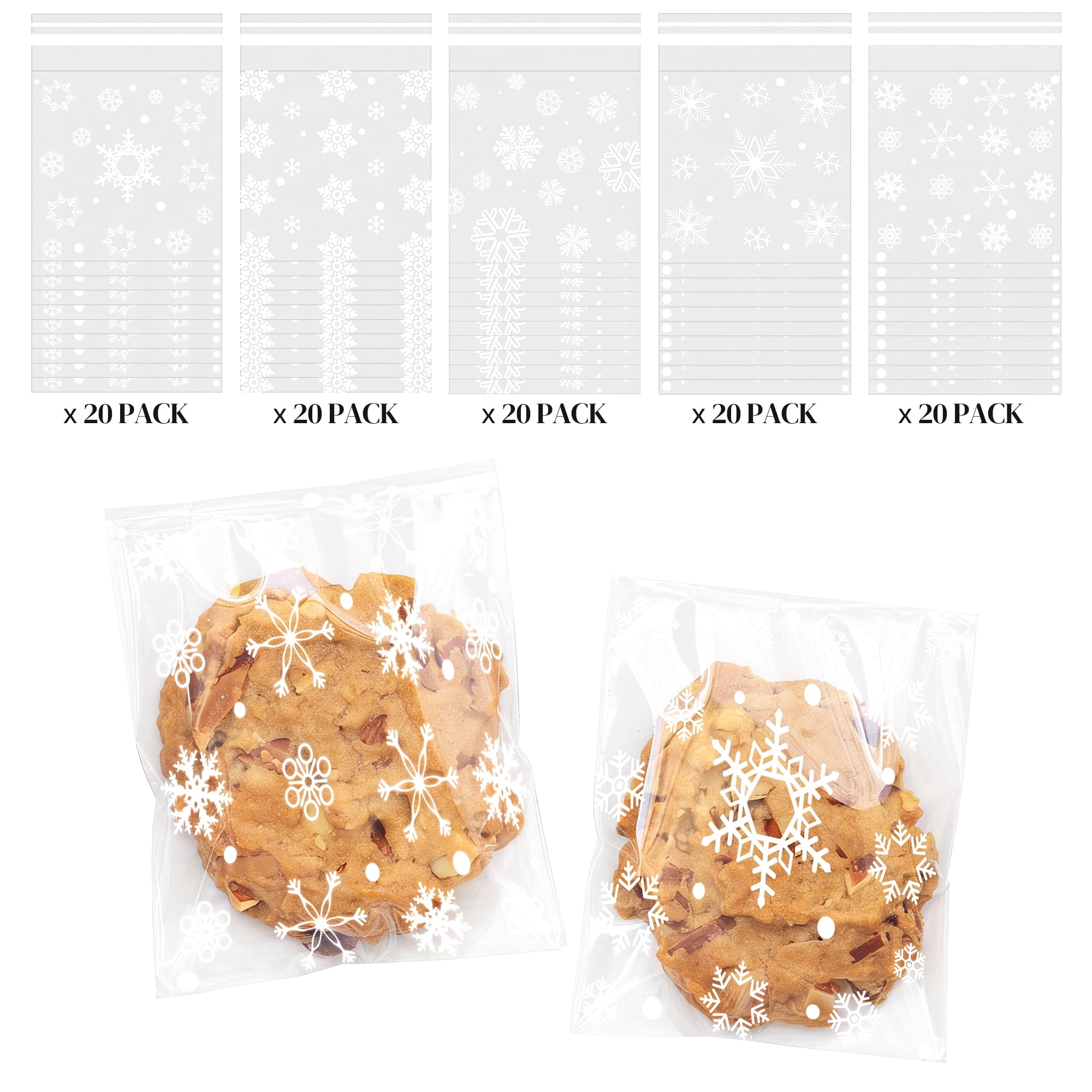 Unique Bargains 100Pcs Snowflake Square Treat Gift Bag for Cookies Clear 3.9" x 3.9"
