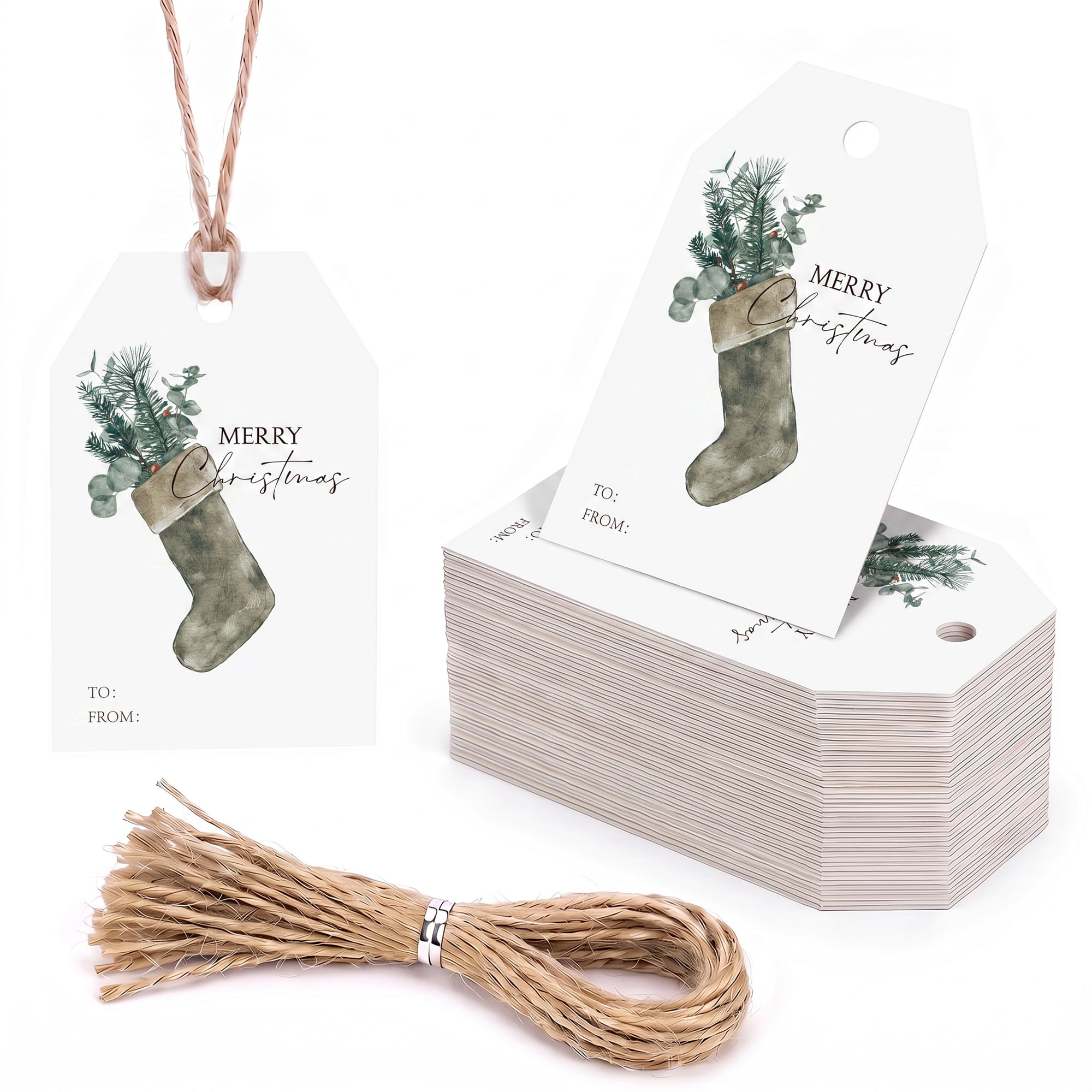 Unique Bargains 100Pcs Thick Gift Wrapping Tags with Christmas Stocking Pattern 2" x 3.1"