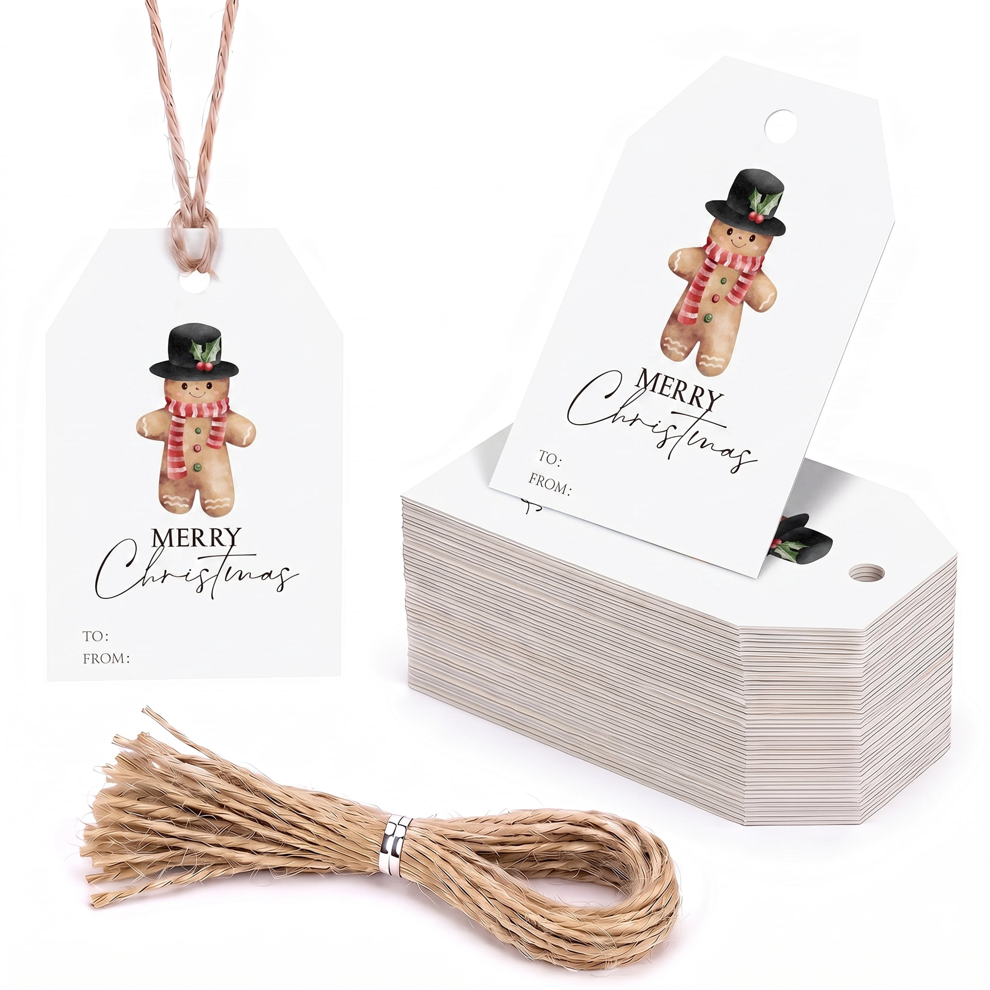 Unique Bargains 100Pcs Thick Gift Wrapping Tags with Twine Bear Pattern 2" x 3.1"