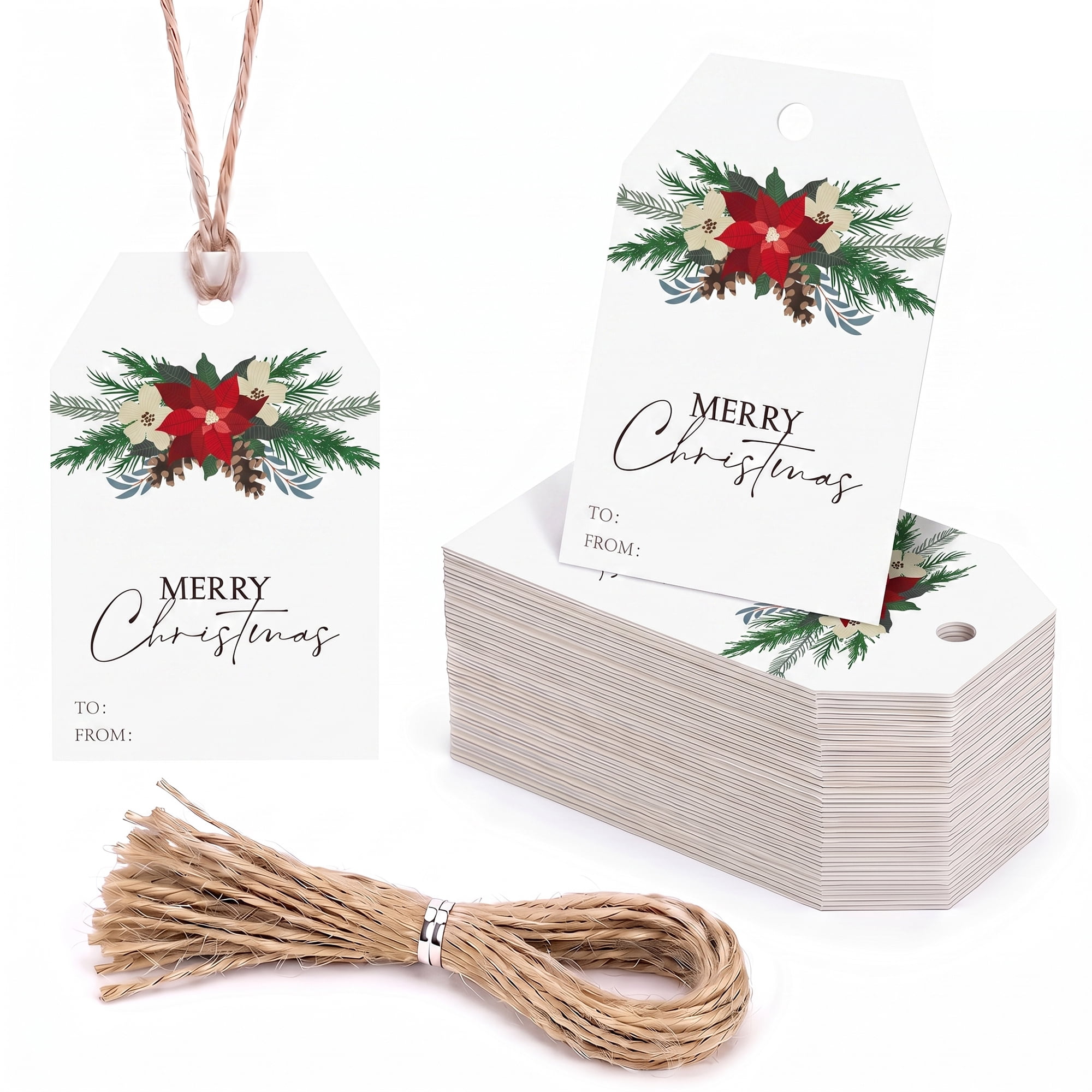 Unique Bargains 100Pcs Thick Gift Wrapping Tags with Twine Floral Patterns 2" x 3.1"