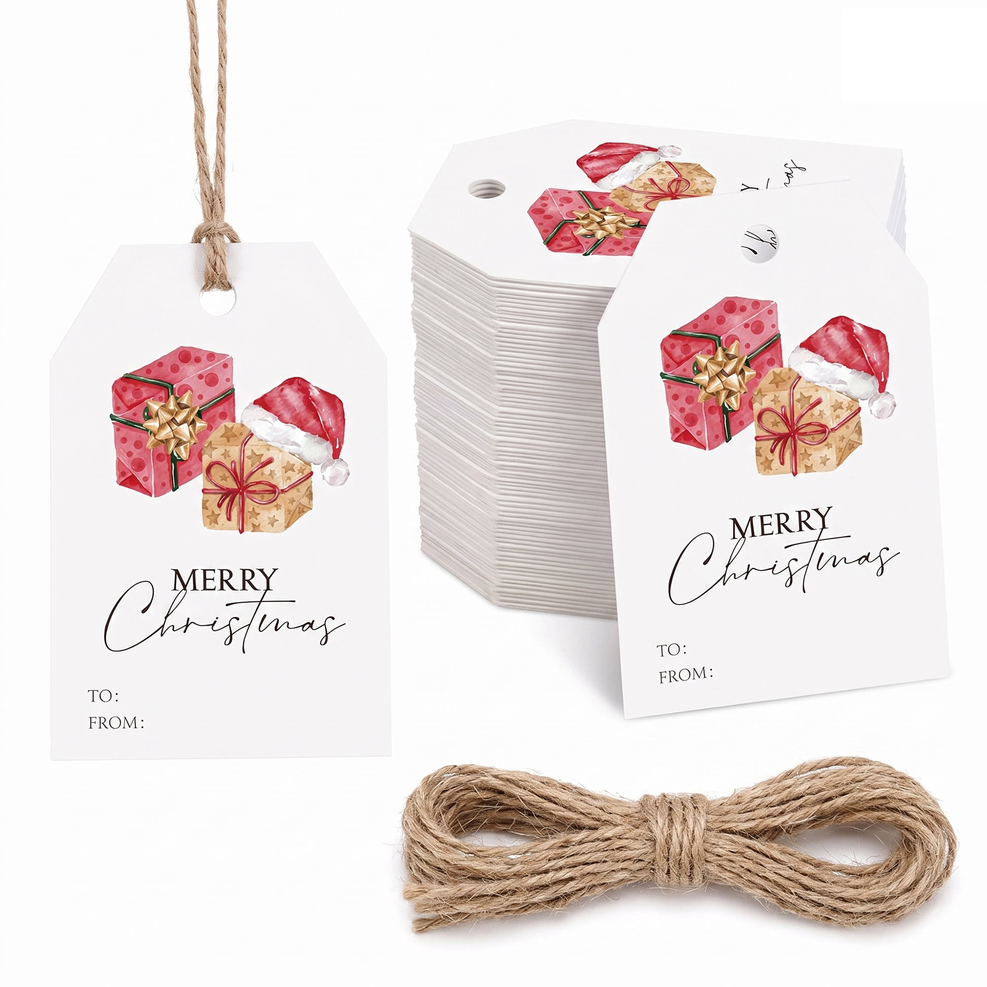 Unique Bargains 100Pcs Thick Gift Wrapping Tags with Twine Gift Pattern 2" x 3.1"