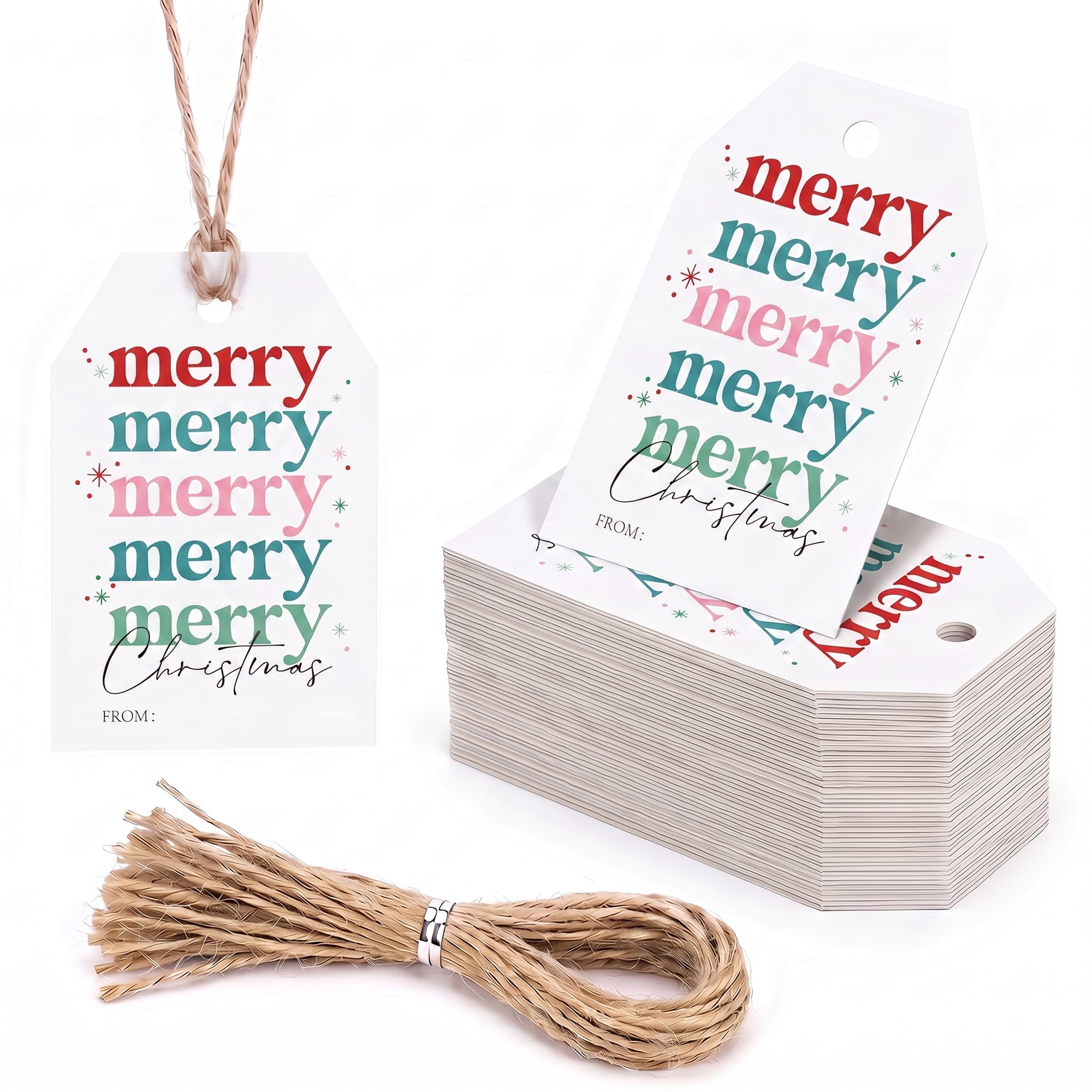 Unique Bargains 100Pcs Thick Gift Wrapping Tags with Twine Multicolor 2" x 3.1"