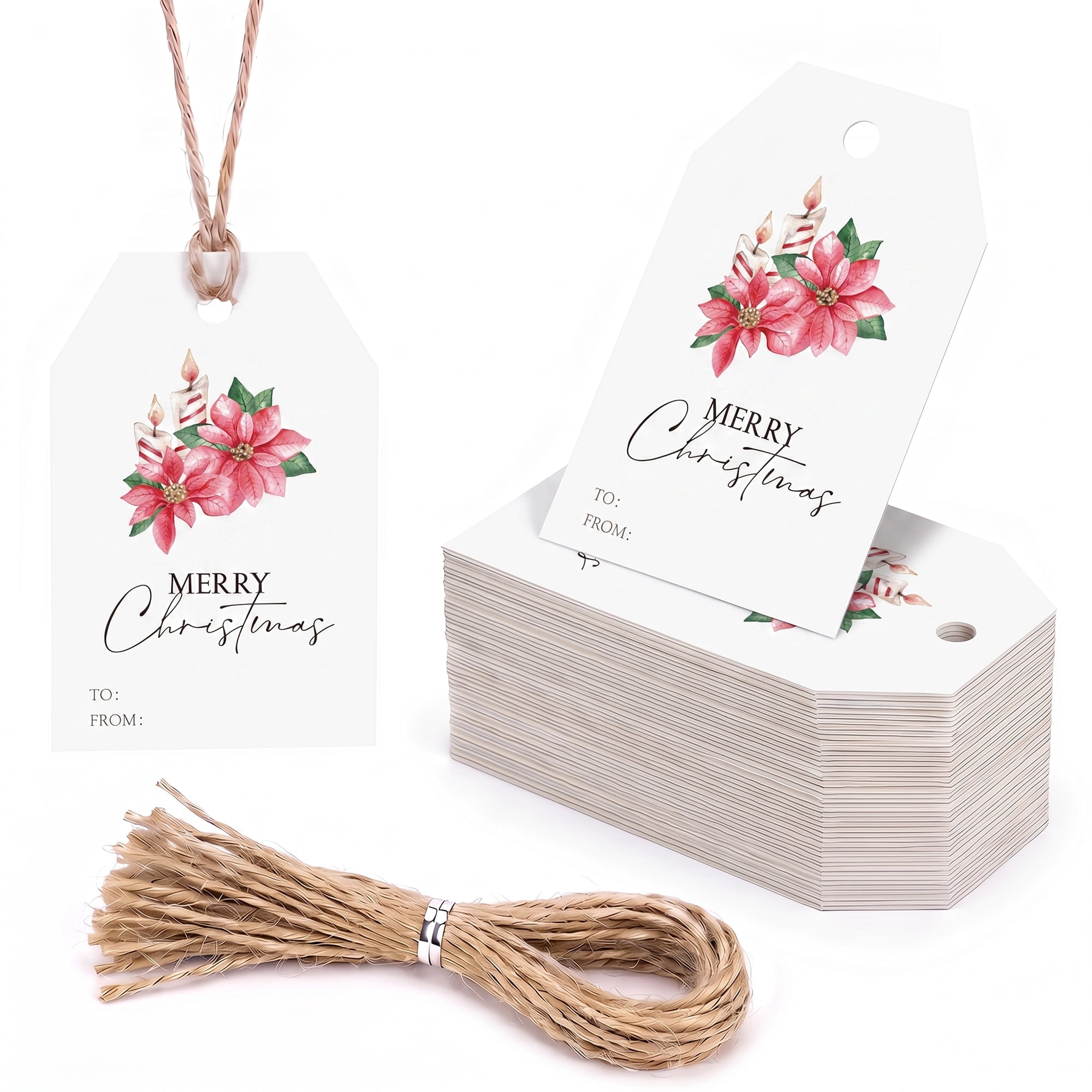 Unique Bargains 100Pcs Thick Gift Wrapping Tags with Twine Red Flower Pattern 2" x 3.1"