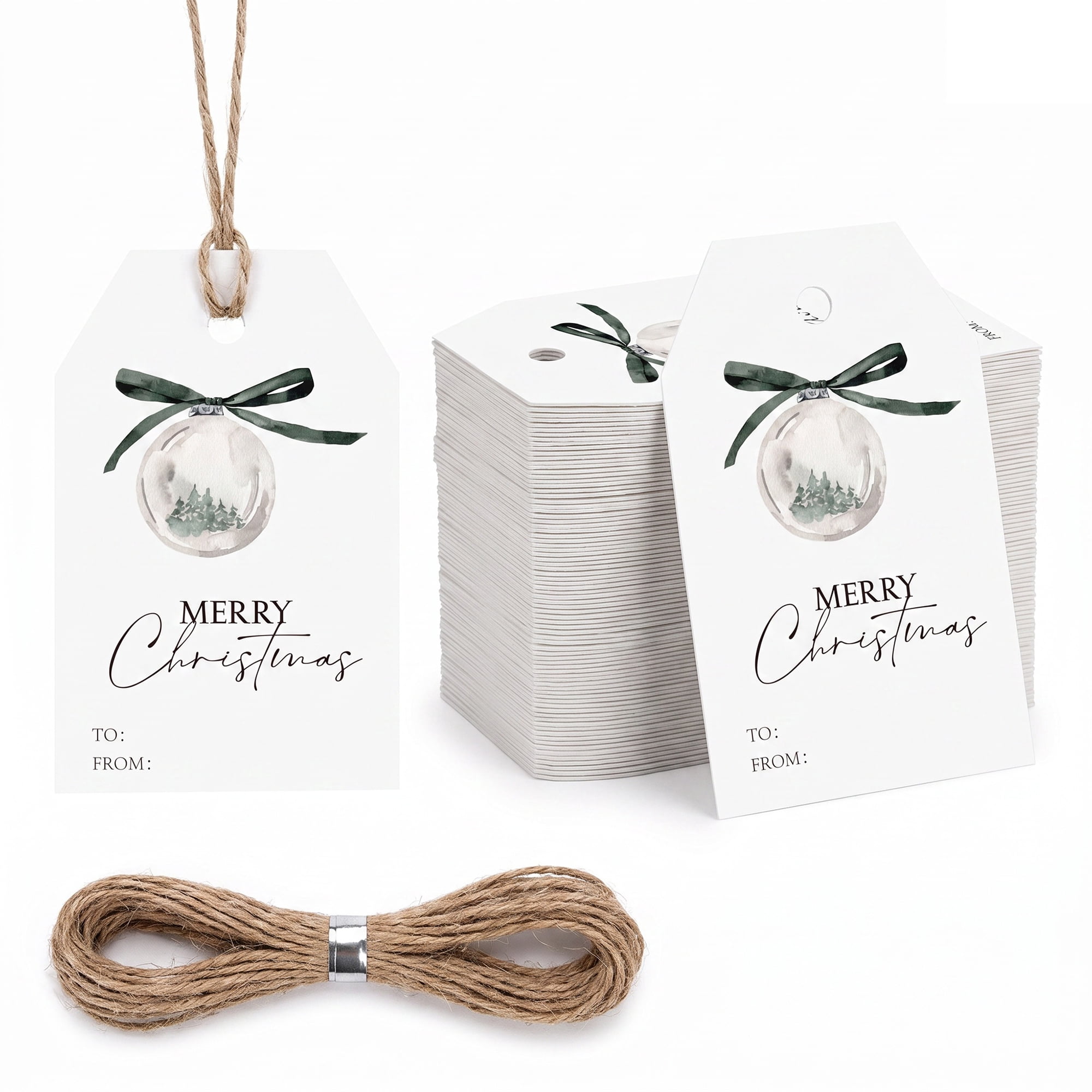 Unique Bargains 100Pcs Thick Gift Wrapping Tags with Twine Spherical Pattern 2" x 3.1"