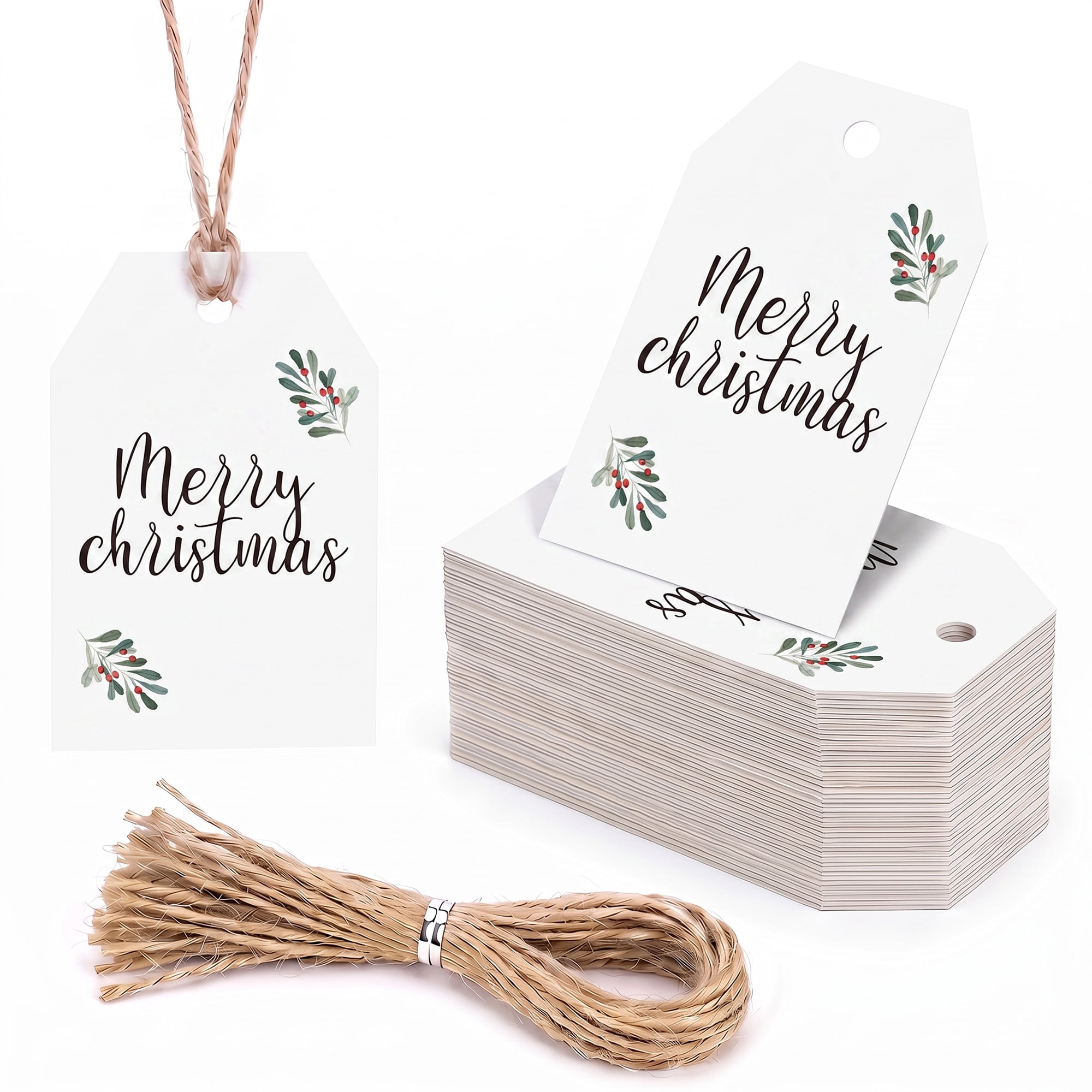 Unique Bargains 100Pcs Thick Gift Wrapping Tags with Twine White 2" x 3.1"