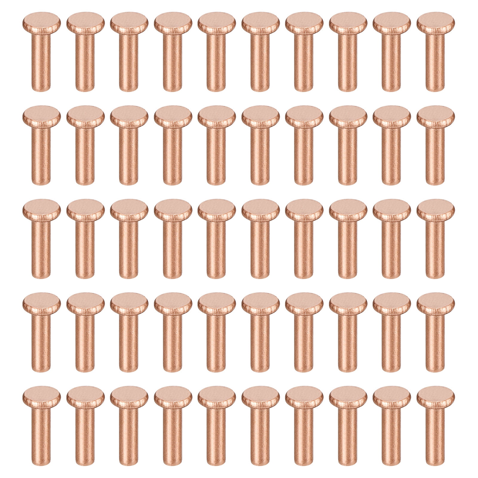 Unique Bargains 100pcs Copper Solid Rivets Flat Head Metal Fasteners 0.12" x 0.39"