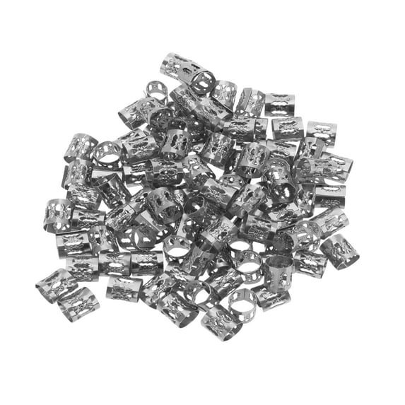 Unique Bargains 100pcs Dreadlock Beads Aluminum Braiding Beads Metal Cuffs Dreadlock Accessories Hair Decoration Braiding Hair Jewelry for Women Silver Tone