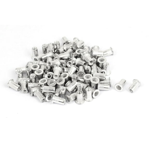 Unique Bargains 100pcs M5 Aluminium Threaded Rivnuts Knurled Flat Head Blind Rivet Nuts Nutserts