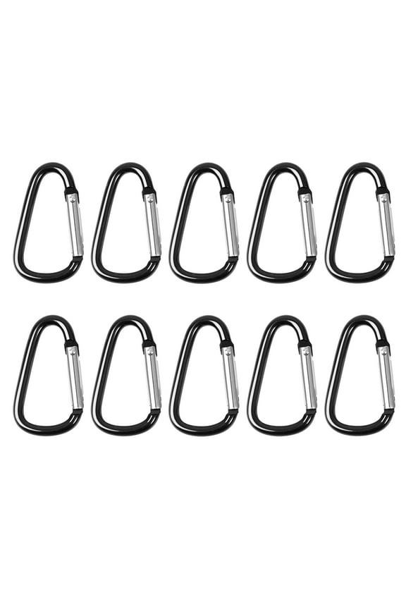 10PCS Carabiner Keychain Clip, Black Metal D Ring Snap Hooks for Hanging