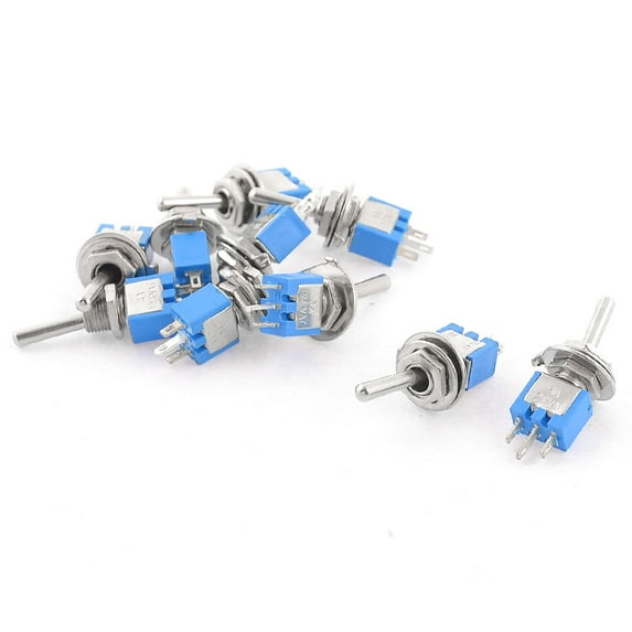 Unique Bargains 10PCS On On SPDT 2 Position 3 Pins Toggle Switch Blue Silver Tone