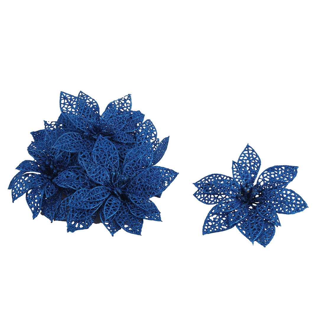 Unique Bargains 10Pc Christmas Tree Decorative Ornaments Artificial Flowers Dark Blue