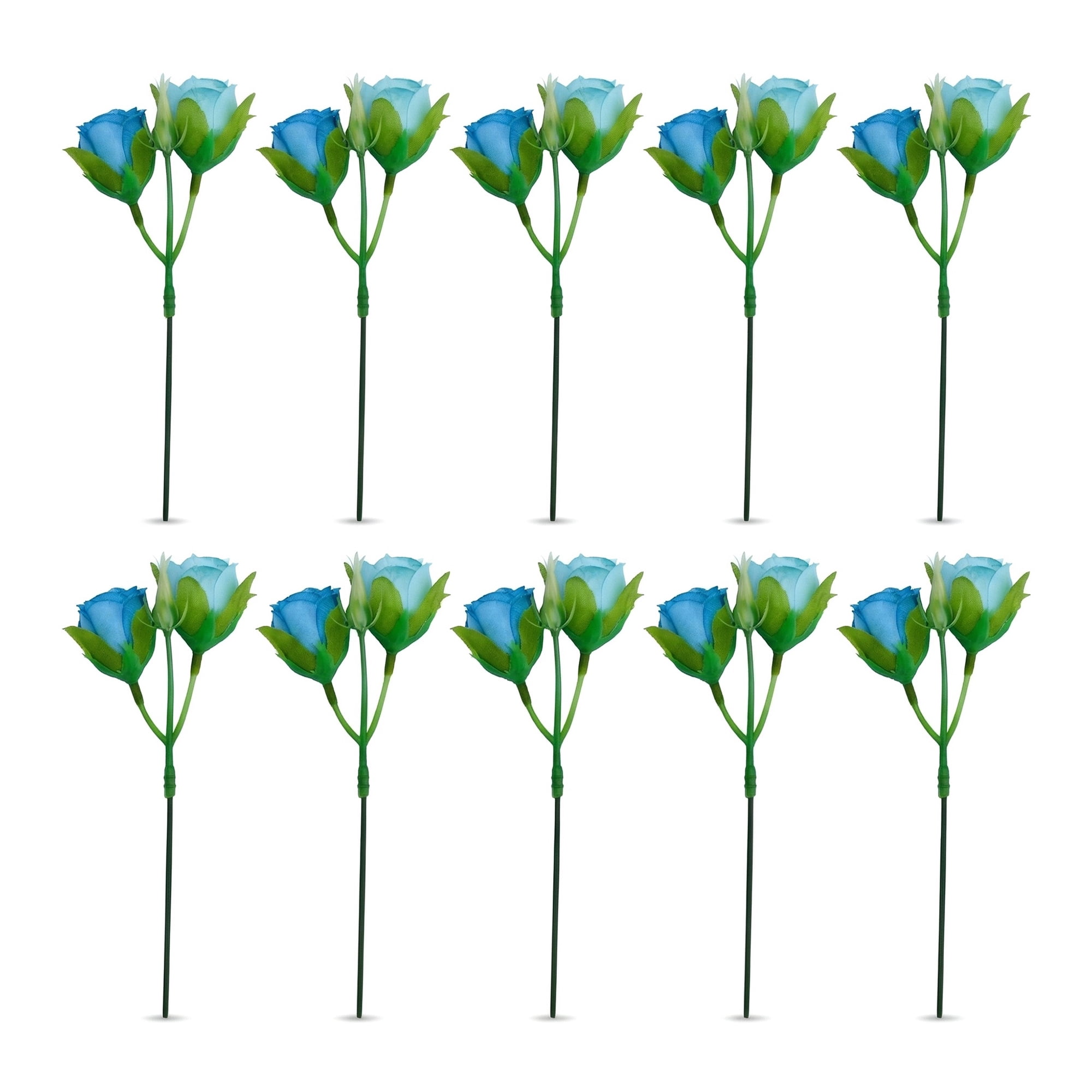 Unique Bargains 10Pcs Artificial Bulk Silk Rose Bouquet Blue 9.4inch