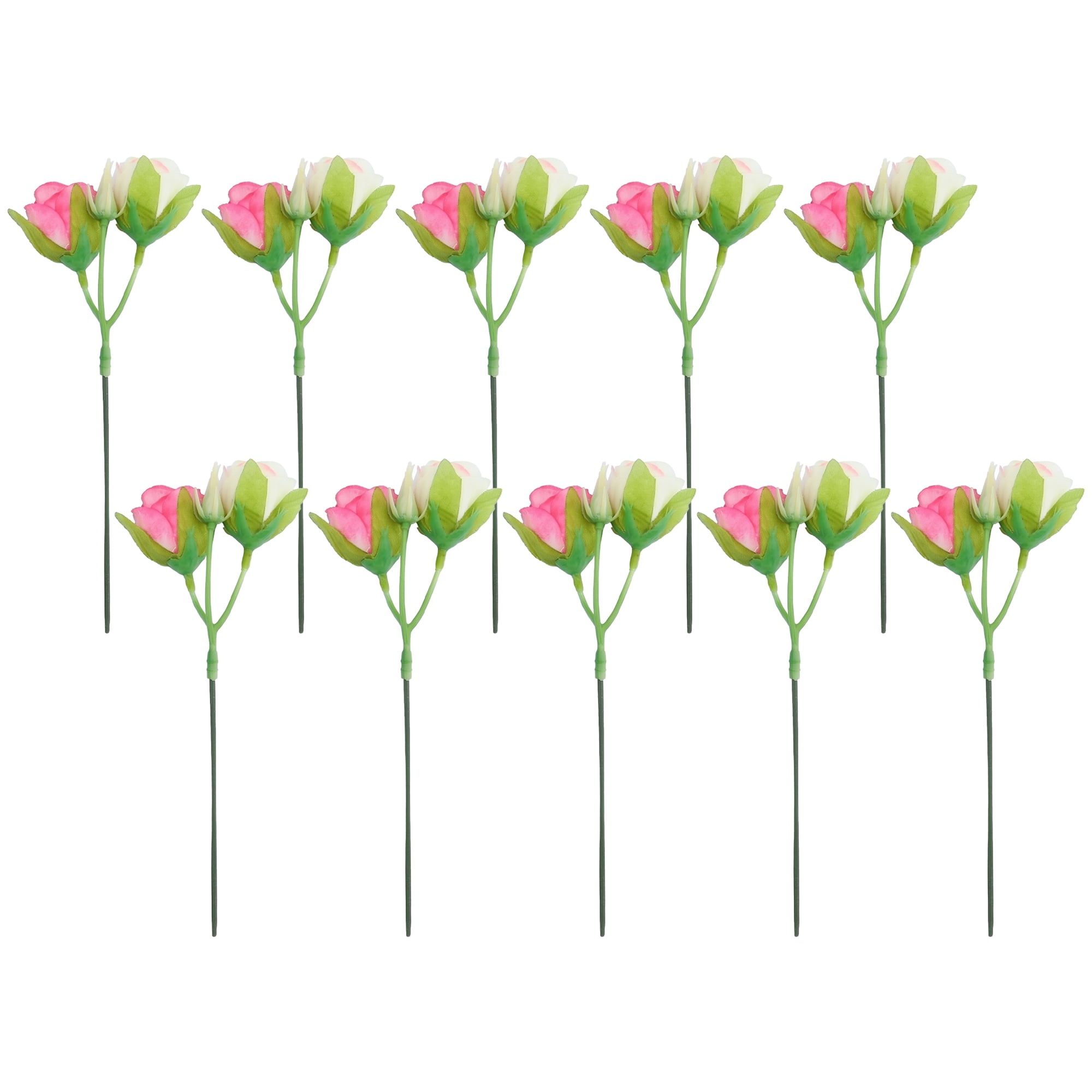 Unique Bargains 10Pcs Artificial Bulk Silk Rose Bouquet Dark Pink 9.4inch