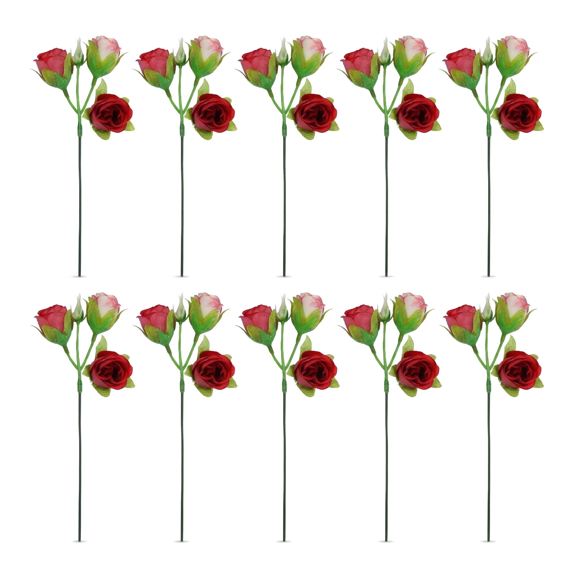 Unique Bargains 10Pcs Artificial Bulk Silk Rose Bouquet Red 9.4inch
