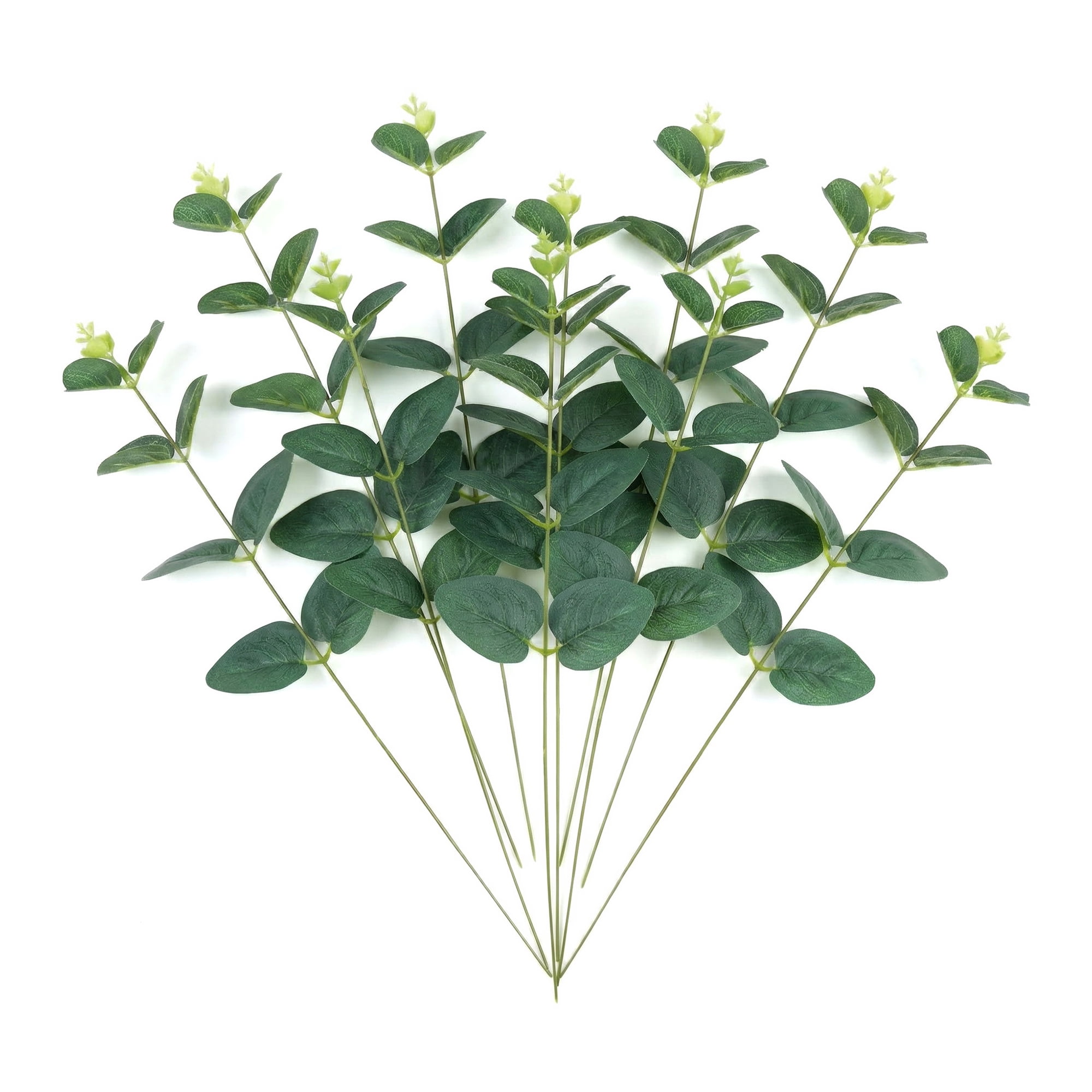 Unique Bargains 10Pcs Artificial Eucalyptus Stems Plastic Greenery Dark Green 13inch