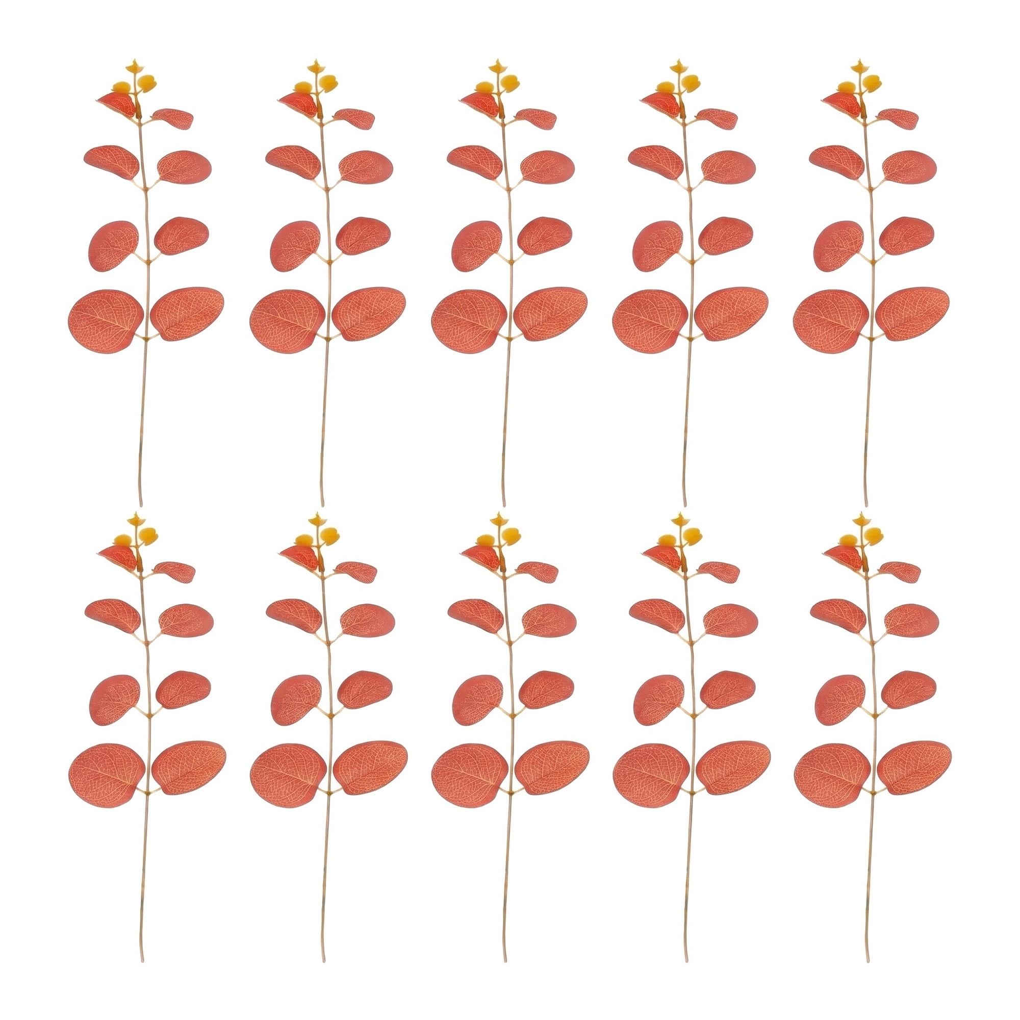 Unique Bargains 10Pcs Artificial Eucalyptus Stems Plastic Greenery Light Orange 13inch