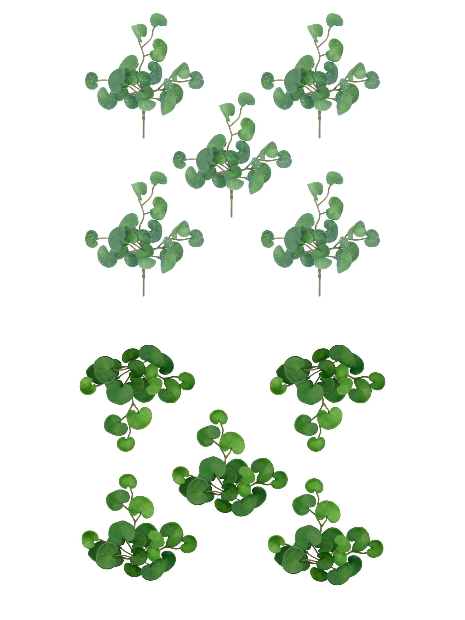 Unique Bargains 10Pcs Artificial Faux Pennywort Money Grass Office 6.7" White Spots Green
