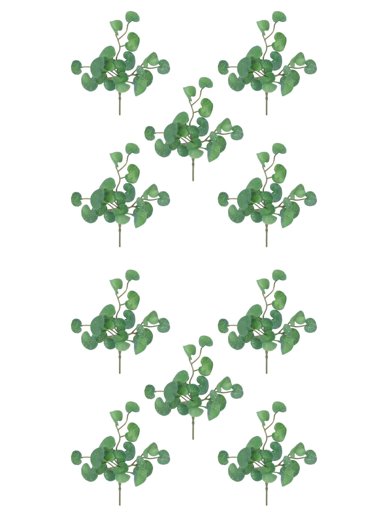 Unique Bargains 10Pcs Artificial Faux Pennywort Money Grass White Spots Decor 6.7" Green